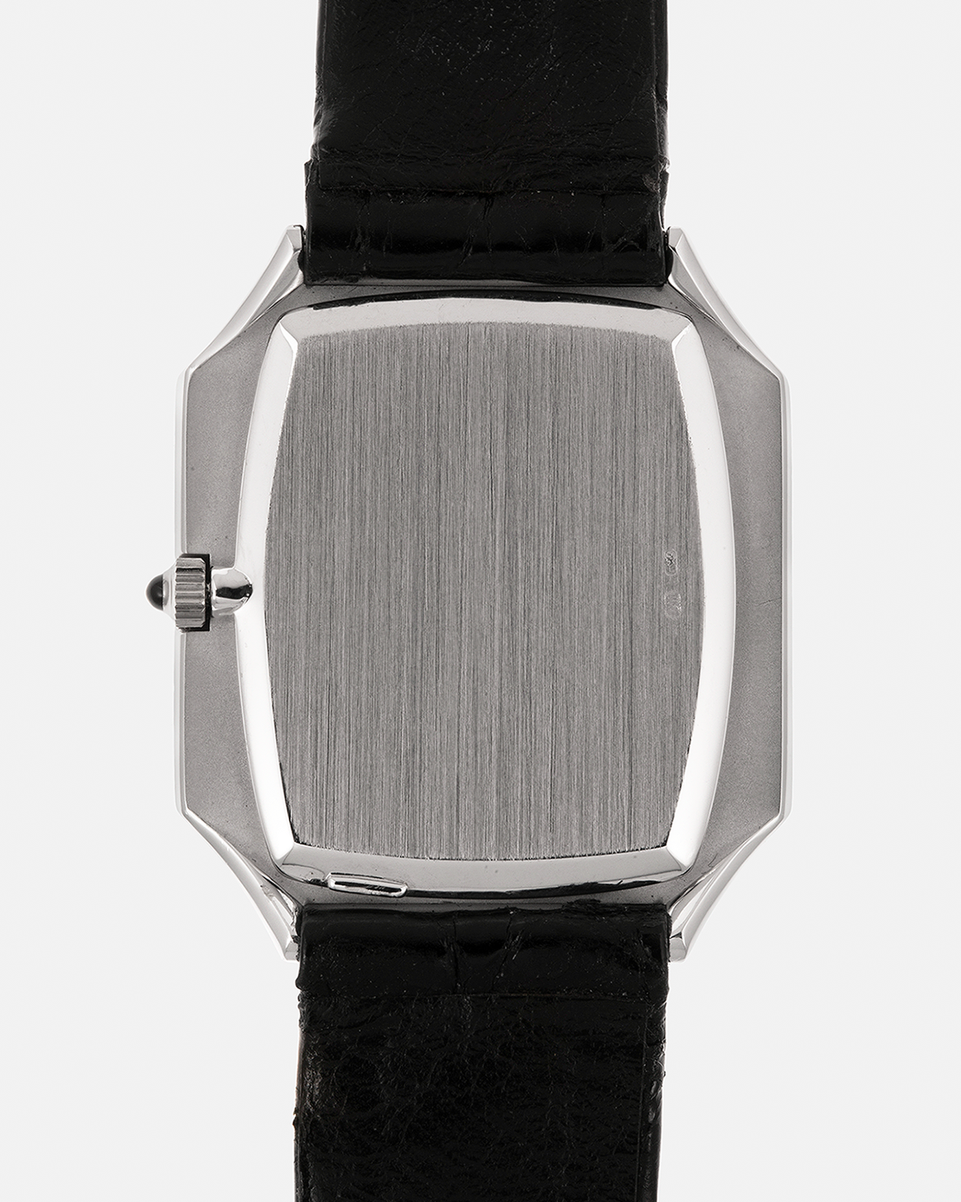 Brand: Patek Philippe
Year: 1976
Reference: 3629 'Bat'
Material: 18-carat White Gold
Movement: Patek Philippe Cal. 177, Manual-Winding
Case Dimensions: 37mm (Including Lugs) x 31mm x 5mm
Lug Width: 17mm
Strap: Patek Philippe Alligator Leather Strap with Signed 18-carat White Gold Tang Buckle