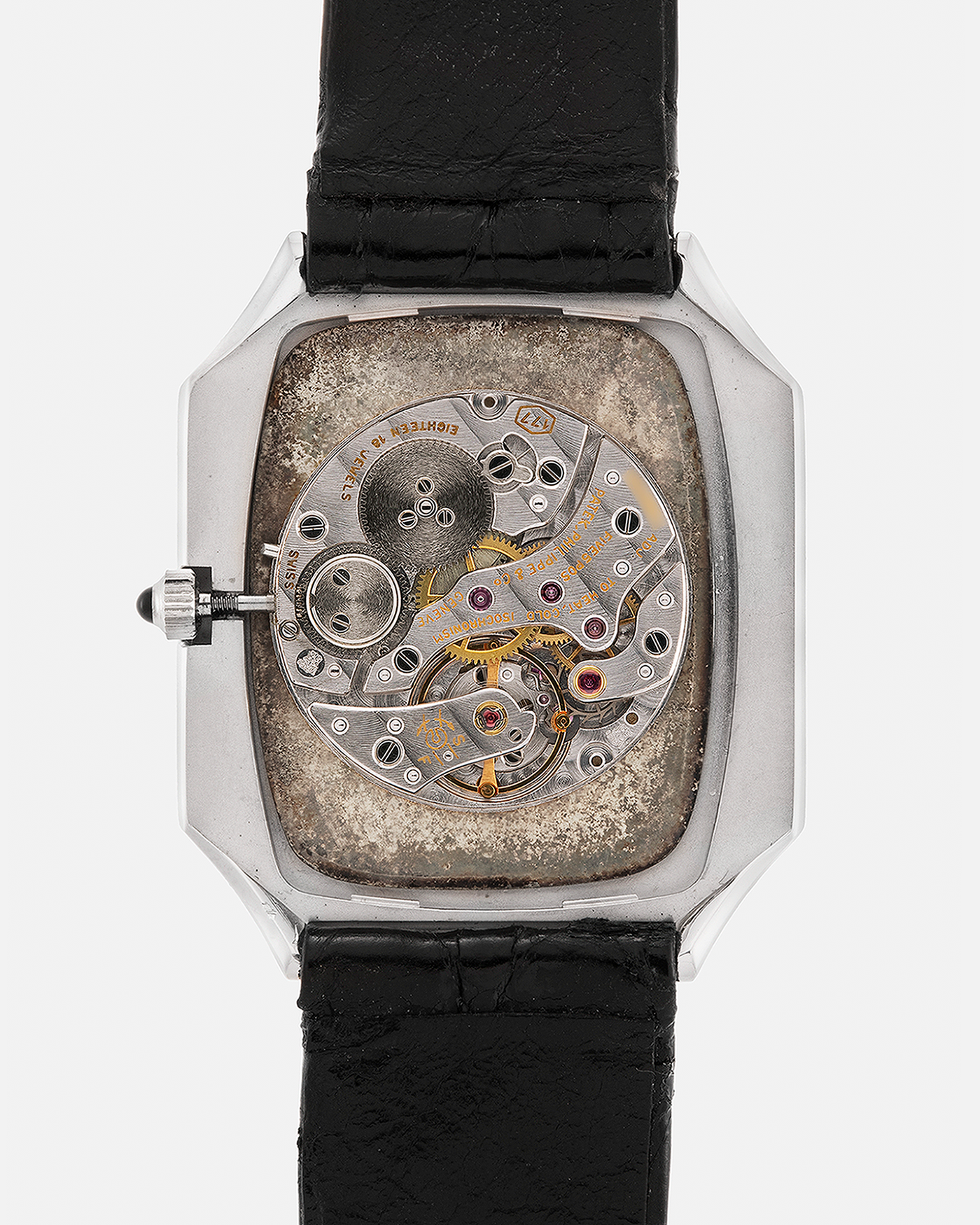 Brand: Patek Philippe
Year: 1976
Reference: 3629 'Bat'
Material: 18-carat White Gold
Movement: Patek Philippe Cal. 177, Manual-Winding
Case Dimensions: 37mm (Including Lugs) x 31mm x 5mm
Lug Width: 17mm
Strap: Patek Philippe Alligator Leather Strap with Signed 18-carat White Gold Tang Buckle