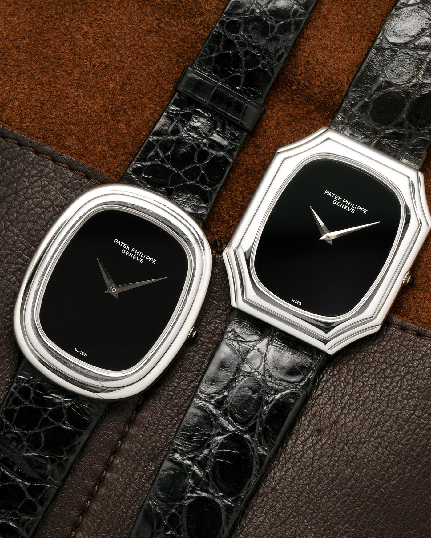 Brand: Patek Philippe
Year: 1976
Reference: 3629 'Bat'
Material: 18-carat White Gold
Movement: Patek Philippe Cal. 177, Manual-Winding
Case Dimensions: 37mm (Including Lugs) x 31mm x 5mm
Lug Width: 17mm
Strap: Patek Philippe Alligator Leather Strap with Signed 18-carat White Gold Tang Buckle