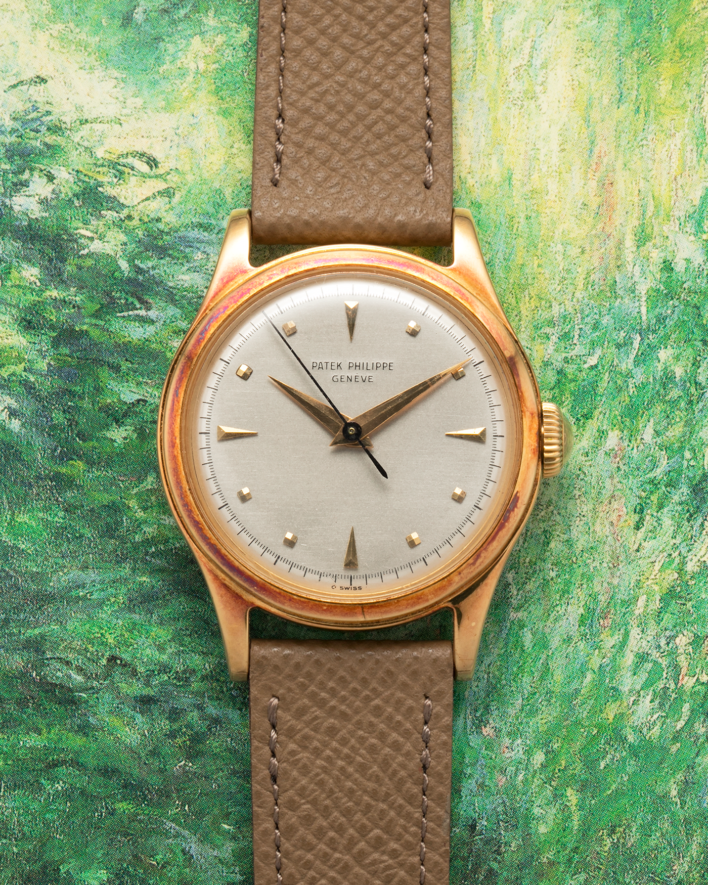 Brand: Patek Philippe Year: 1952 Model: Calatrava Reference: 2508 Material: 18-carat Yellow Gold Movement: Patek Philippe Cal. 27 SC, Manual-Winding Case Dimensions: 35mm x 11mm (Lug-to-Lug 43mm) Lug Width: 18mm Strap: Nostime Taupe Brown Textured Calf Leather Strap