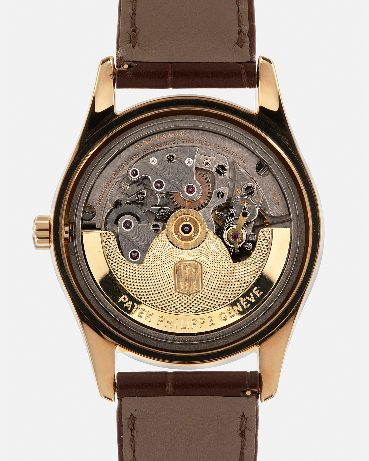 Brand: Patek Philippe
Year: 1957
Model: Calatrava
Reference: 2526, Third Series
Material: 18-carat Yellow Gold
Movement: Patek Philippe Cal. 12-600AT, Self-Winding
Case Dimensions: 36mm x 11.3mm (Lug-to-Lug 44mm)
Lug Width: 18mm
Strap: Patek Philippe Brown Calf Leather Strap with Signed 18-carat Yellow Gold Tang Buckle