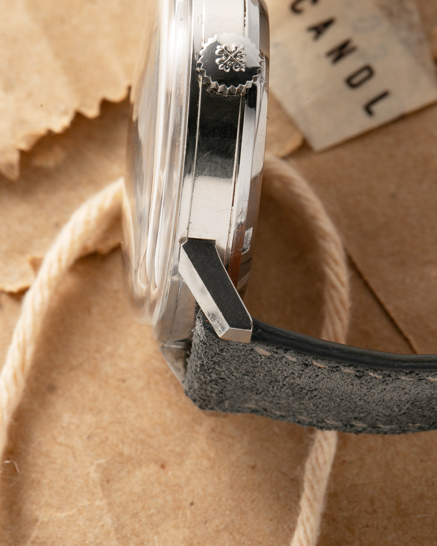 Brand: Patek Philippe
Year: 1966
Model: Calatrava, Gubelin Signed
Reference: 3417
Material: Stainless Steel
Movement: Patek Philippe Cal. 27-AM 400
Case Dimensions: 35mm Diameter 11mm Thickness
Lug Width: 18mm
Strap: Dream Rocketeers Grey Suede Strap with Generic Stainless Steel Buckle