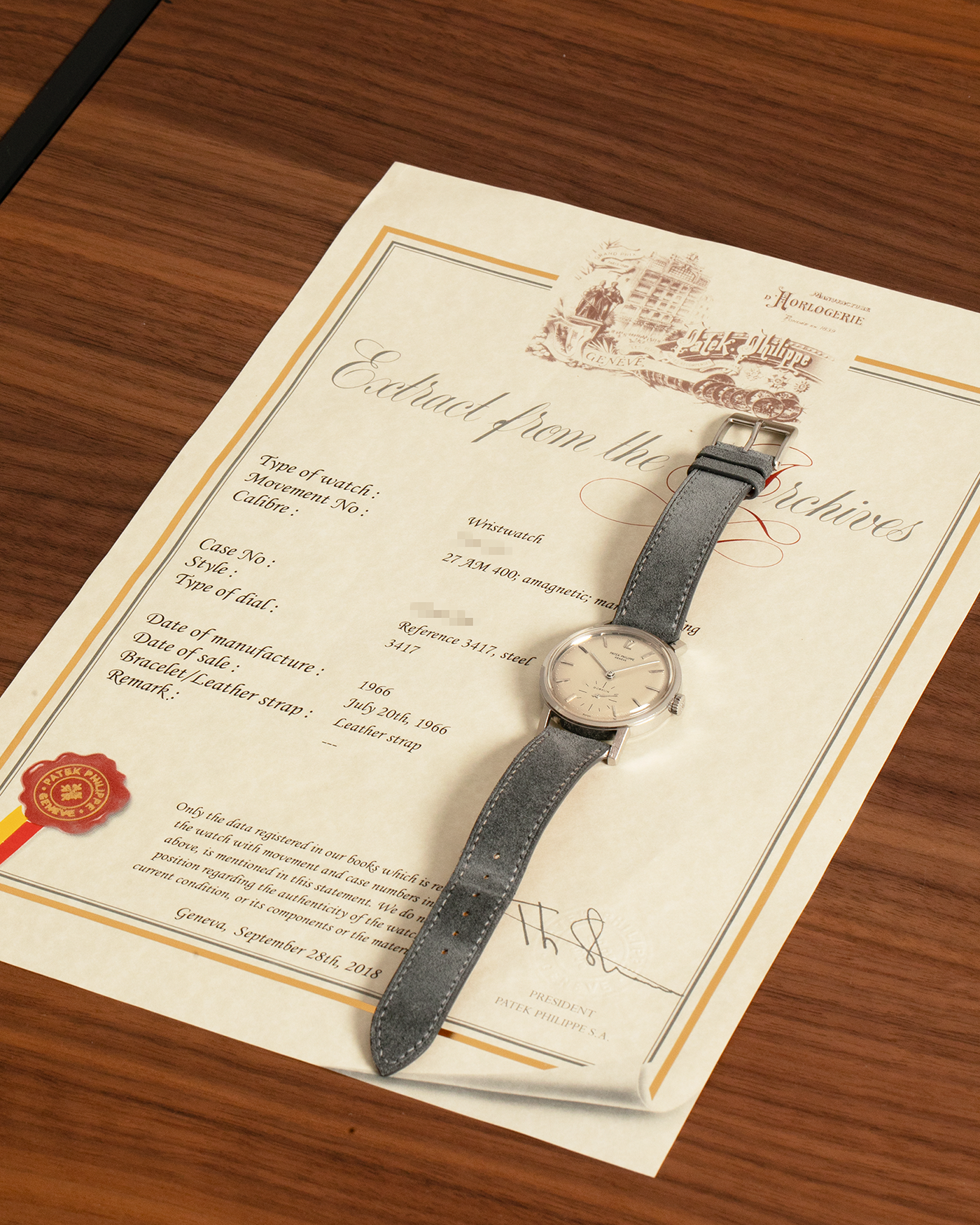 Brand: Patek Philippe
Year: 1966
Model: Calatrava, Gubelin Signed
Reference: 3417
Material: Stainless Steel
Movement: Patek Philippe Cal. 27-AM 400
Case Dimensions: 35mm Diameter 11mm Thickness
Lug Width: 18mm
Strap: Dream Rocketeers Grey Suede Strap with Generic Stainless Steel Buckle