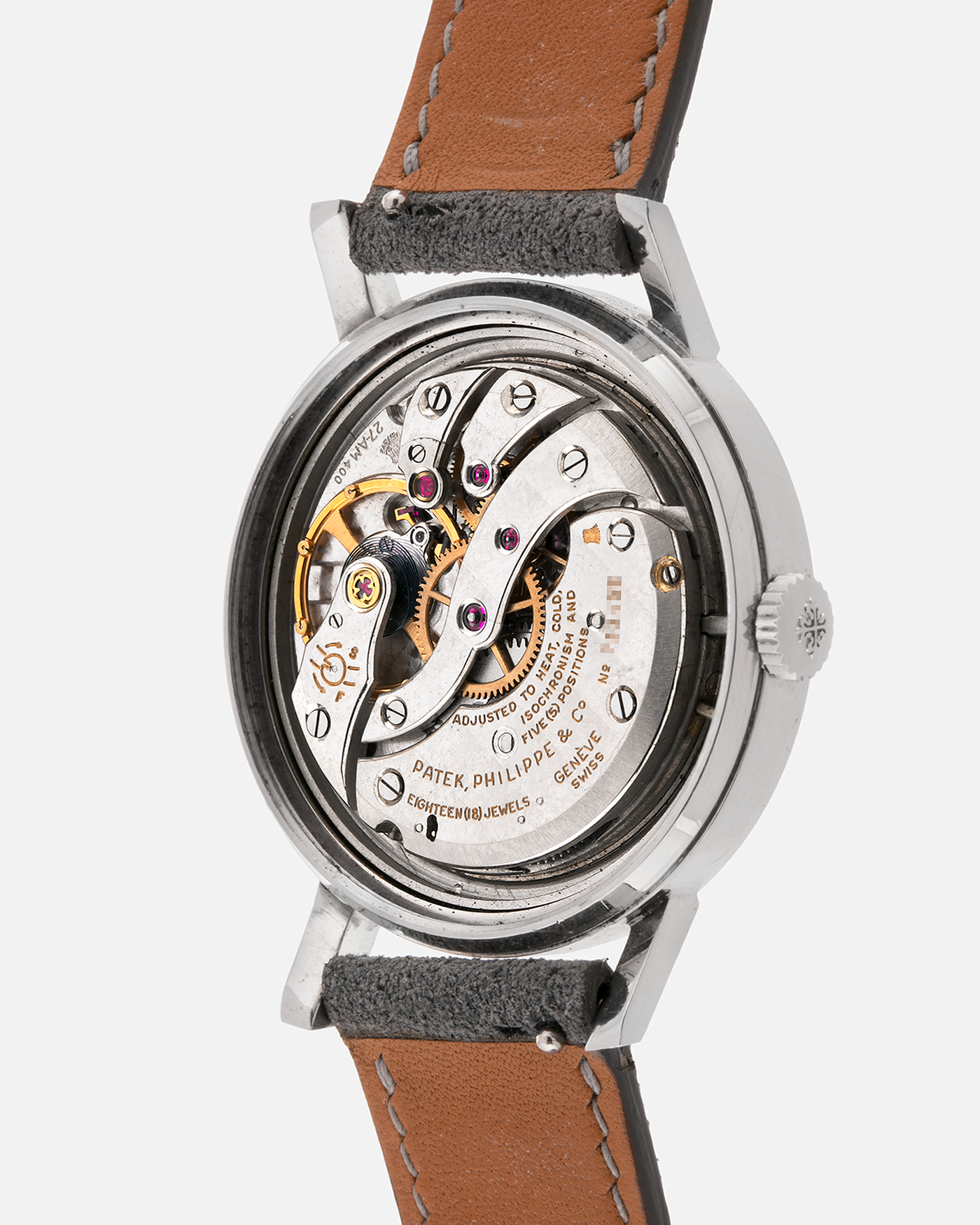 Brand: Patek Philippe
Year: 1966
Model: Calatrava, Gubelin Signed
Reference: 3417
Material: Stainless Steel
Movement: Patek Philippe Cal. 27-AM 400
Case Dimensions: 35mm Diameter 11mm Thickness
Lug Width: 18mm
Strap: Dream Rocketeers Grey Suede Strap with Generic Stainless Steel Buckle
