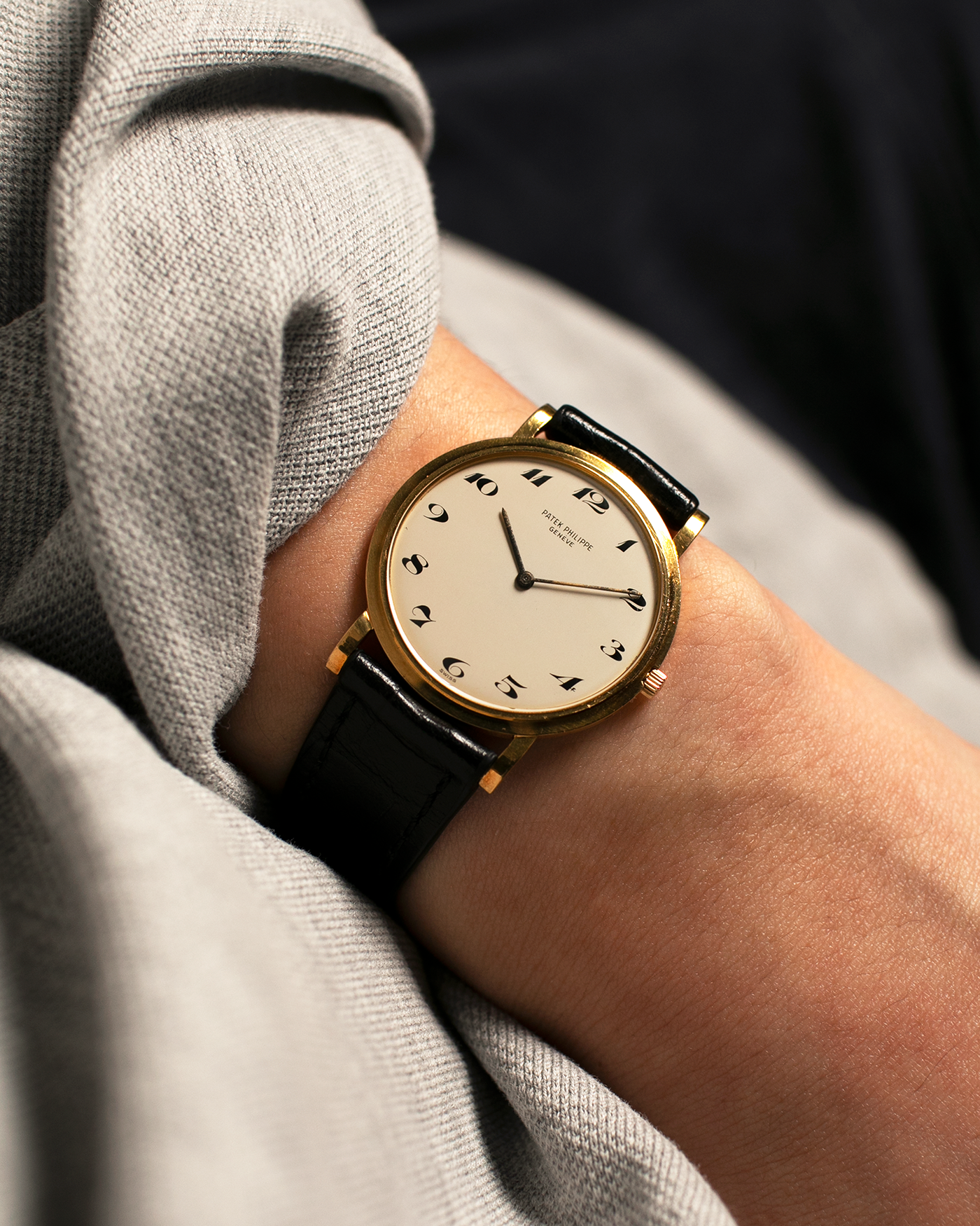 Brand: Patek Philippe
Year: 1970s
Model: Calatrava
Reference Number: 3520J
Material: 18-carat Yellow Gold
Movement: Patek Philippe Cal. 175 (Based on F. Piguet Cal. 21 ébauche), Manual-Winding
Case Dimensions: 33.5mm x 4.8mm (Lug-to-Lug 36mm)
Lug Width: 18mm
Strap: Generic Black Alligator Leather Strap