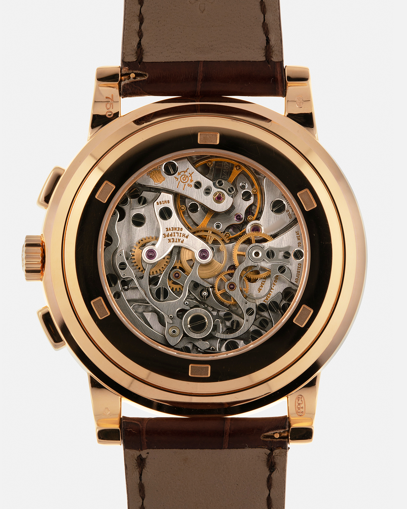 Brand: Patek Philippe 
Year: 2000s
Model: Chronograph
Reference: 5070R
Material: 18-carat Rose Gold
Movement: Patek Philippe Cal. 27-20 CHR (Based on Lemania Cal. 2310), Manual-Winding
Case Dimensions: 42mm x 11.6mm (Lug-to-Lug 48.4mm)
Strap: Patek Philippe Dark Brown Alligator Leather Strap with Signed 18-carat Yellow Gold Deployant Clasp