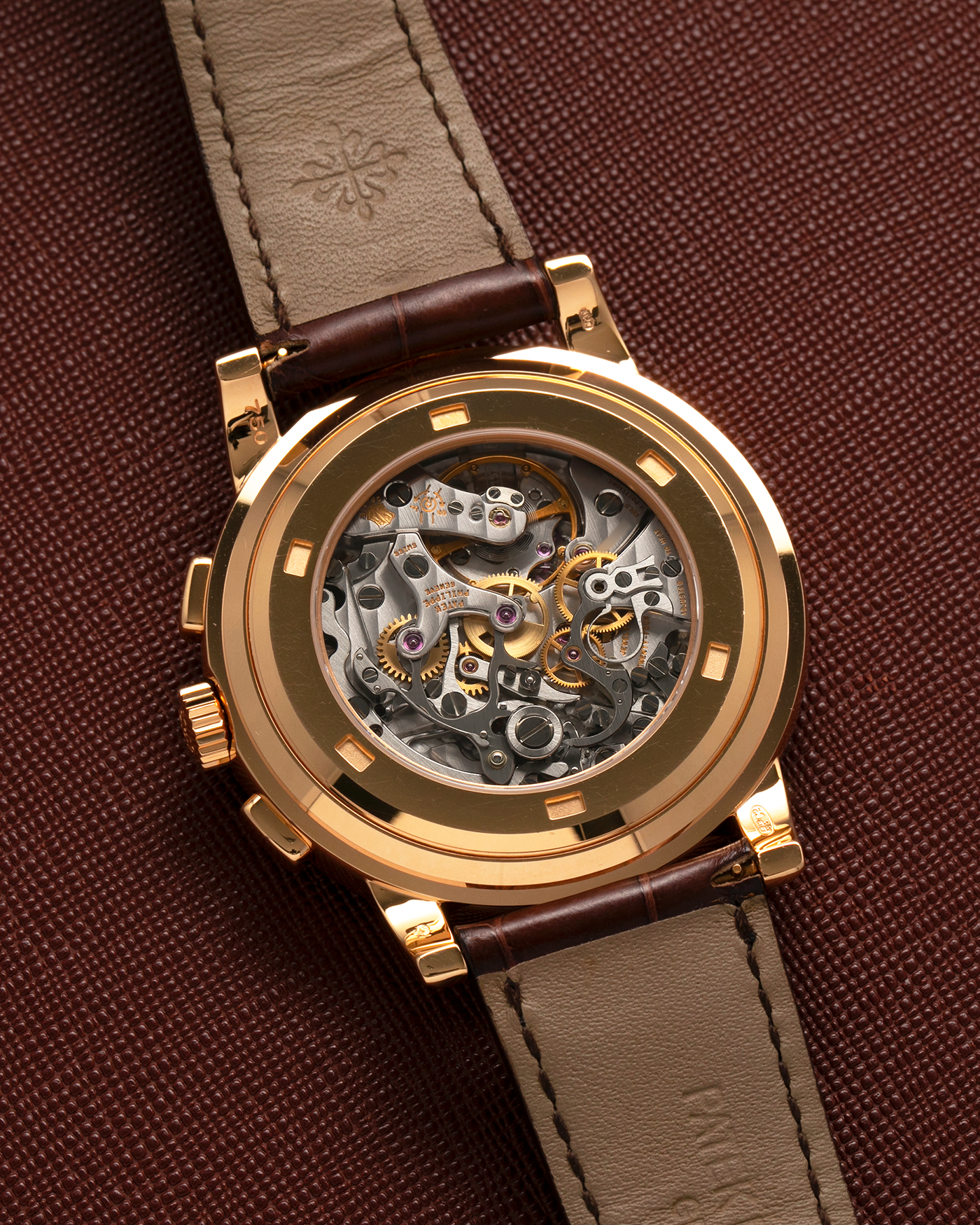 Brand: Patek Philippe 
Year: 2000s
Model: Chronograph
Reference: 5070R
Material: 18-carat Rose Gold
Movement: Patek Philippe Cal. 27-20 CHR (Based on Lemania Cal. 2310), Manual-Winding
Case Dimensions: 42mm x 11.6mm (Lug-to-Lug 48.4mm)
Strap: Patek Philippe Dark Brown Alligator Leather Strap with Signed 18-carat Yellow Gold Deployant Clasp
