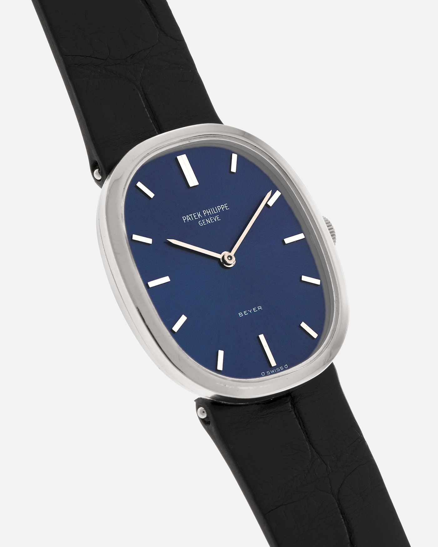 Brand: Patek Philippe
Year: 1972
Model: Ellipse
Reference: 3548G
Material: 18-carat White Gold
Movement: Patek Philippe Cal. 23-300, Manual-Winding
Case Dimensions: 32mm (Including Lugs) x 27mm x 6.1mm
Lug Width: 17mm
Strap: Custom Handdn Black Alligator Stitchless Leather Strap with Signed 18-carat White Gold Tang Buckle