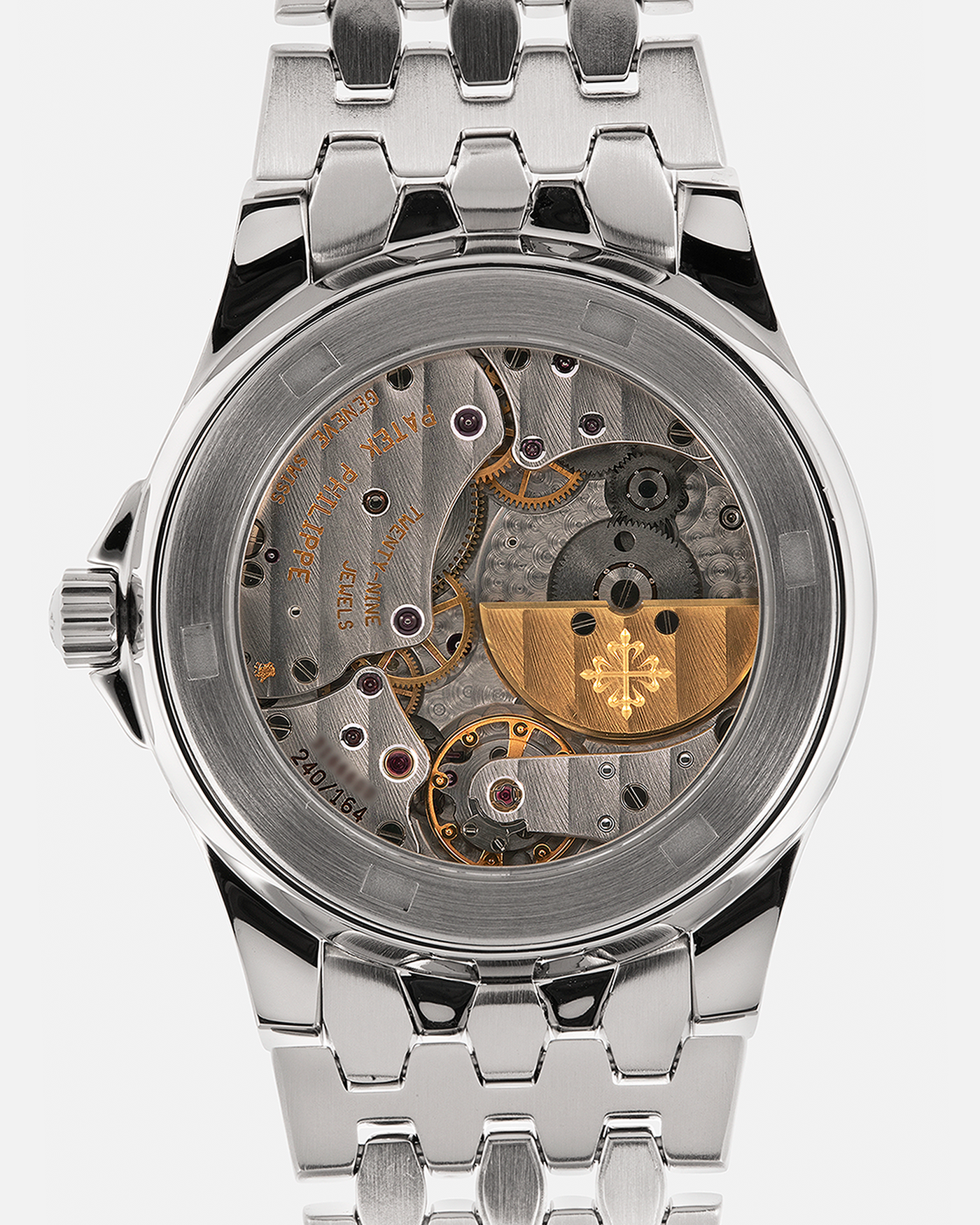 Brand: Patek Philippe
Year: 2001
Reference: 5085A Neptune
Material: Stainless Steel
Movement: Patek Philippe Cal. 240/164 PS IRM C LU, Self-Winding Micro-Rotor
Case Dimensions: 37mm x 10mm (Lug-to-Lug 43.5mm)
Bracelet: Patek Philippe Stainless Steel Multi-Link Fish-Scale Bracelet with Double-Folding Clasp