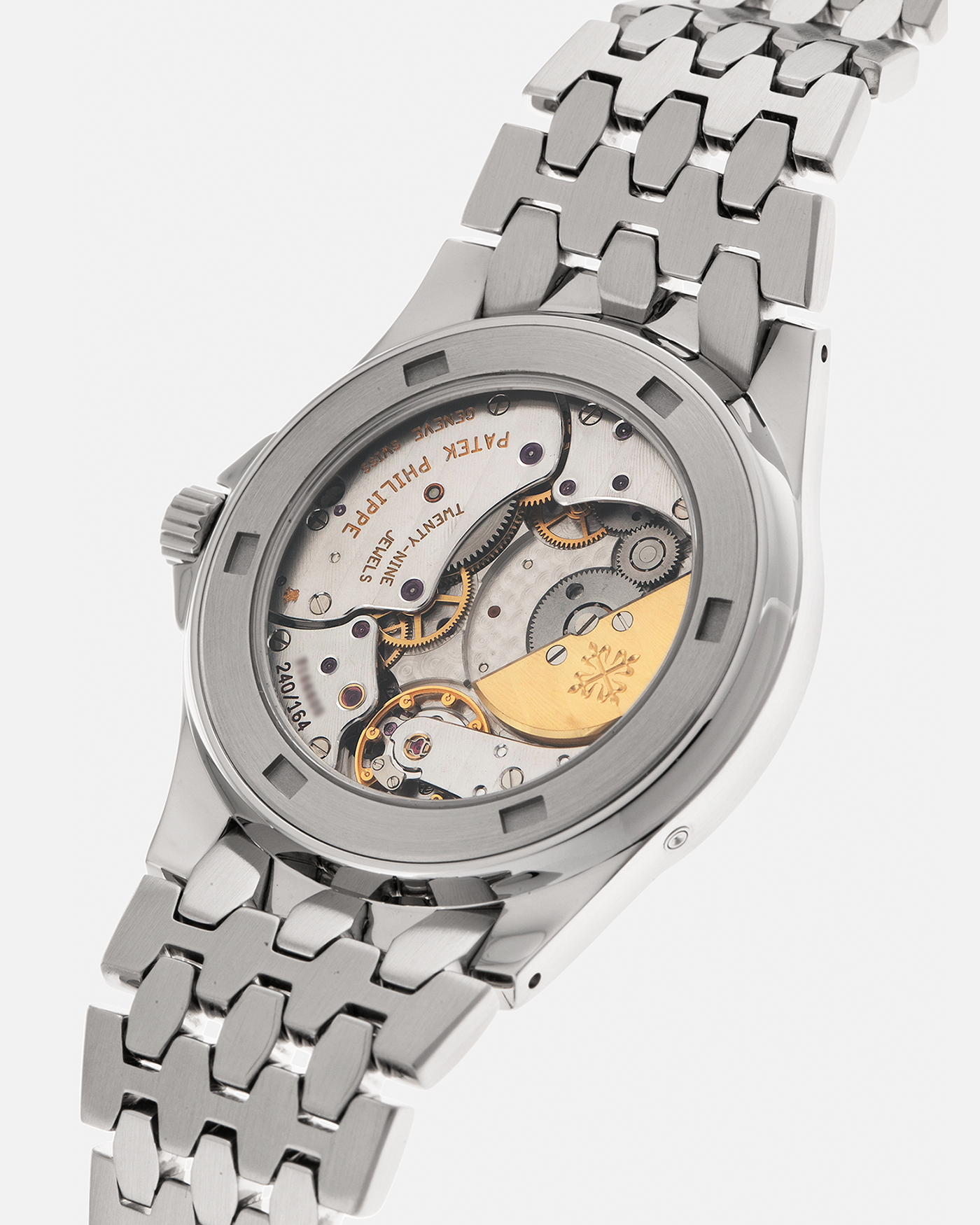 Brand: Patek Philippe
Year: 2001
Reference: 5085A Neptune
Material: Stainless Steel
Movement: Patek Philippe Cal. 240/164 PS IRM C LU, Self-Winding Micro-Rotor
Case Dimensions: 37mm x 10mm (Lug-to-Lug 43.5mm)
Bracelet: Patek Philippe Stainless Steel Multi-Link Fish-Scale Bracelet with Double-Folding Clasp