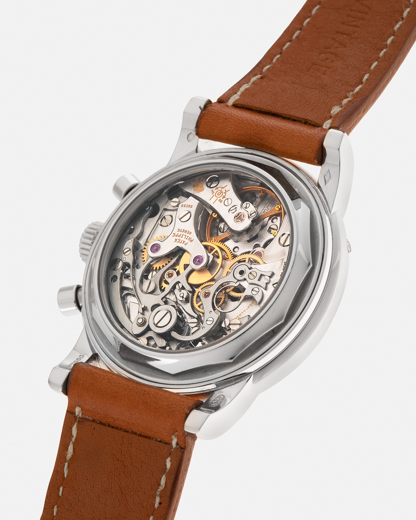Brand: Patek Philippe
Year: 2004
Model: Perpetual Calendar Chronograph
Reference Number: 3970EP
Material: Platinum 950
Movement: Patek Philippe Cal. 27-70 Q (Based on Lemania Cal. 2310), Self-Winding
Movement Number: 3047XXX
Case Dimensions: 36mm x 13mm (43.3mm Lug-to-Lug)
Lug Width: 19mm
Strap: Wind Vintage Tanned Calfskin Leather Strap with Signed Platinum 950 Tang Buckle, with additional Patek Philippe Dark Brown Calf Leather Strap and Signed Platinum 950 Deployant Clasp