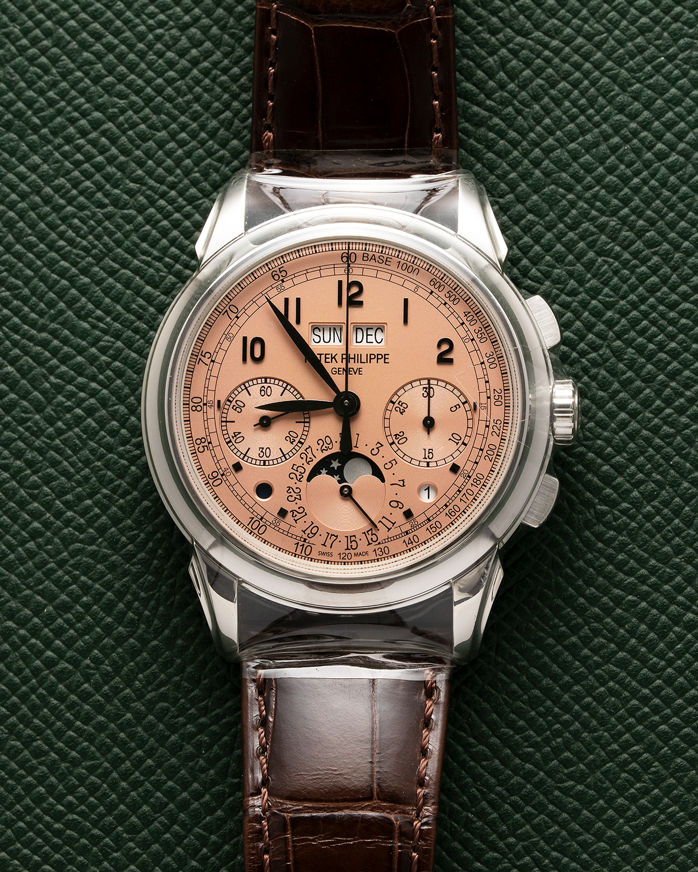 Brand: Patek Philippe Year: 2021 Model: Perpetual Calendar Chronograph Reference Number: 5270P Material: Platinum 950 Movement: Cal. 29-535 PS Q, Manual-Winding Case Diameter: 41mm Bracelet: Patek Philippe Brown Alligator Strap with Platinum Signed Deployant Clasp