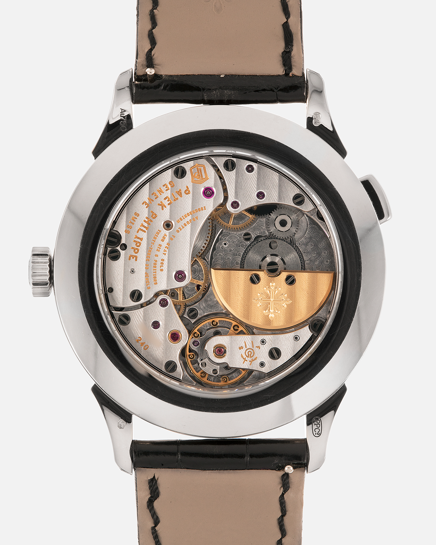 Brand: Patek Philippe
Year: 2018
Model: World Time
Reference: 5230G
Material: 18-carat White Gold
Movement: Patek Philippe Cal. 240 HU Micro Rotor, Self-Winding
Case Dimensions: 38.5mm x 10.3mm (Lug-to-Lug 47mm)
Lug Width: 20mm
Strap: Patek Philippe Black Alligator Leather Strap with Signed 18-carat White Gold Deployant Clasp