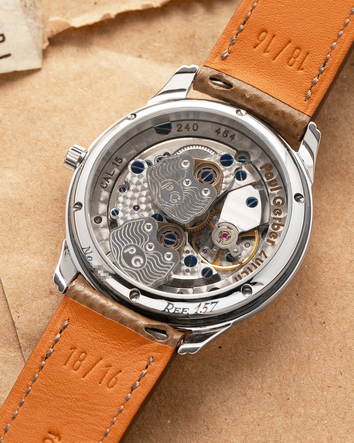 Brand: Paul Gerber
Year: 2000’s
Model: Retro Twin
Reference: 157
Material: 18-carat White Gold
Movement: Self-Winding Paul Gerber Cal. 15 (Heavily-Modified Peseux Cal. 7001)
Case Dimensions: 36mm Diameter 11mm Thickness
Lug Width: 18mm
Strap: Paul Gerber Dark Brown Calf Leather Strap with Signed 18-carat Yellow Gold Tang Buckle