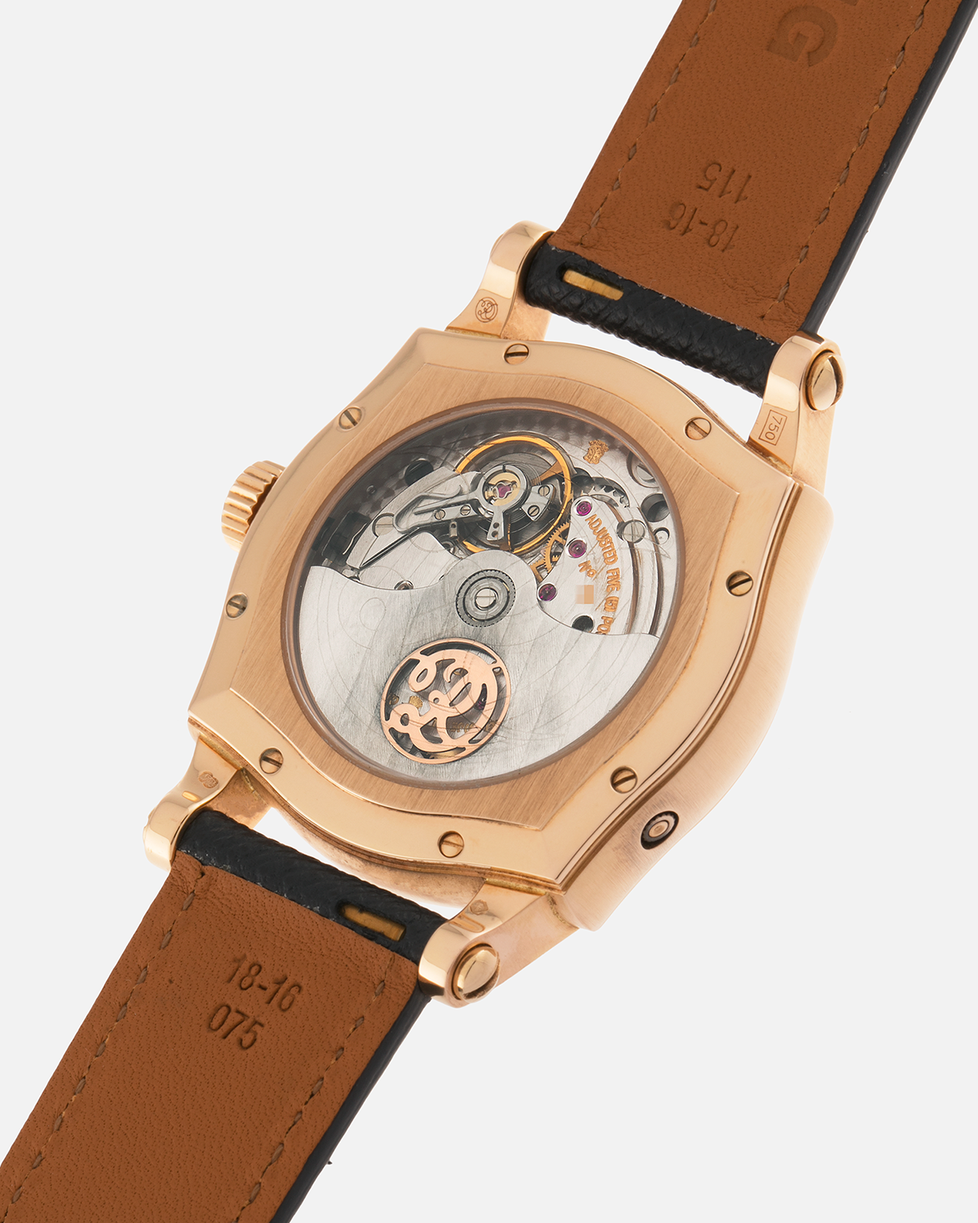 Brand: Roger Dubuis
Year: 2000
Model: Sympathie 37 2000 New Millenary
Material: 18k Rose Gold
Movement: Roger Dubuis Cal. 5740
Case Dimensions: 34mm Diameter 11mm Thickness
Lug Width: 18mm
Strap: Molequin Navy Blue Textured Calf Leather Strap with Signed 18k Rose Gold Tang Buckle