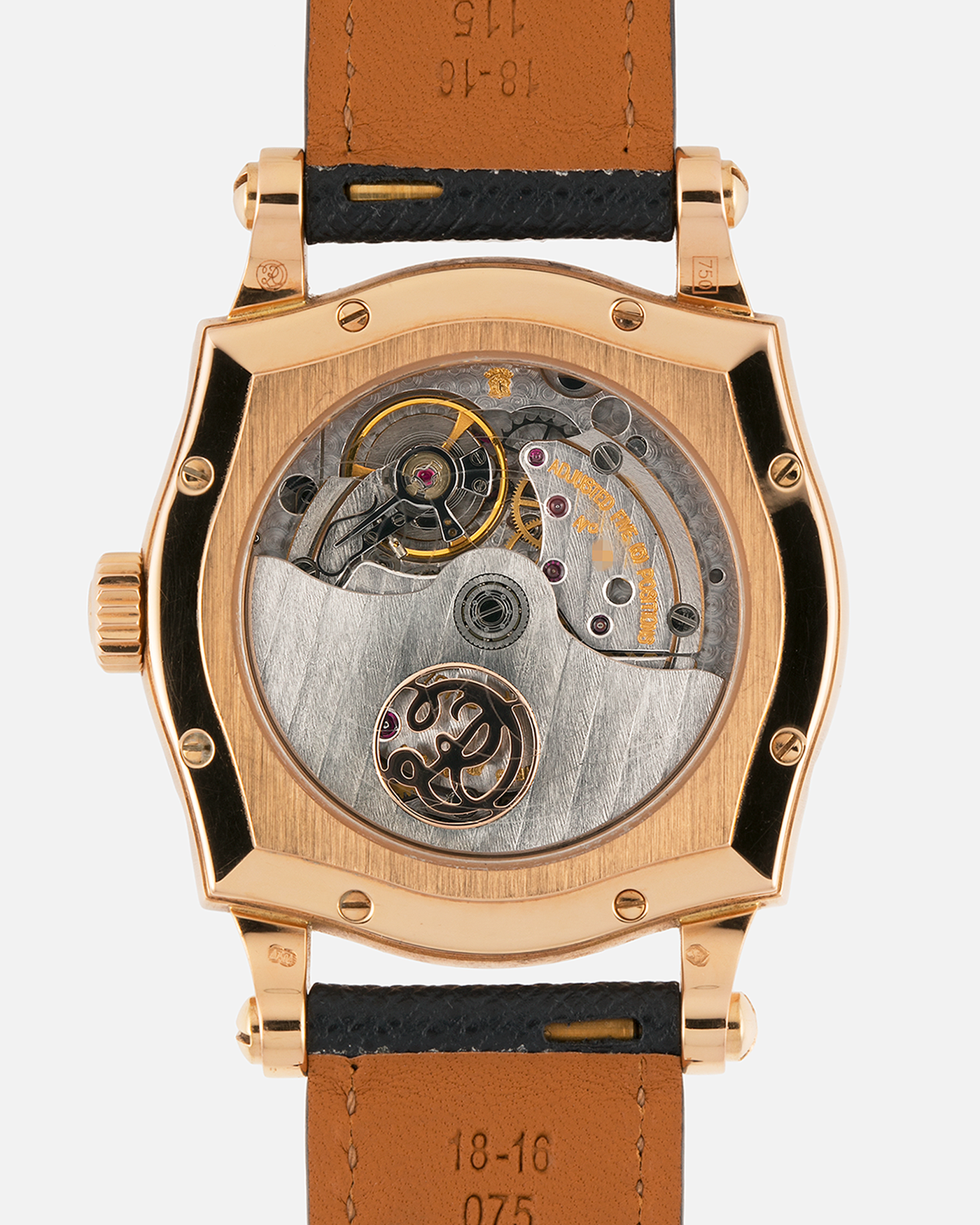 Brand: Roger Dubuis
Year: 2000
Model: Sympathie 37 2000 New Millenary
Material: 18k Rose Gold
Movement: Roger Dubuis Cal. 5740
Case Dimensions: 34mm Diameter 11mm Thickness
Lug Width: 18mm
Strap: Molequin Navy Blue Textured Calf Leather Strap with Signed 18k Rose Gold Tang Buckle