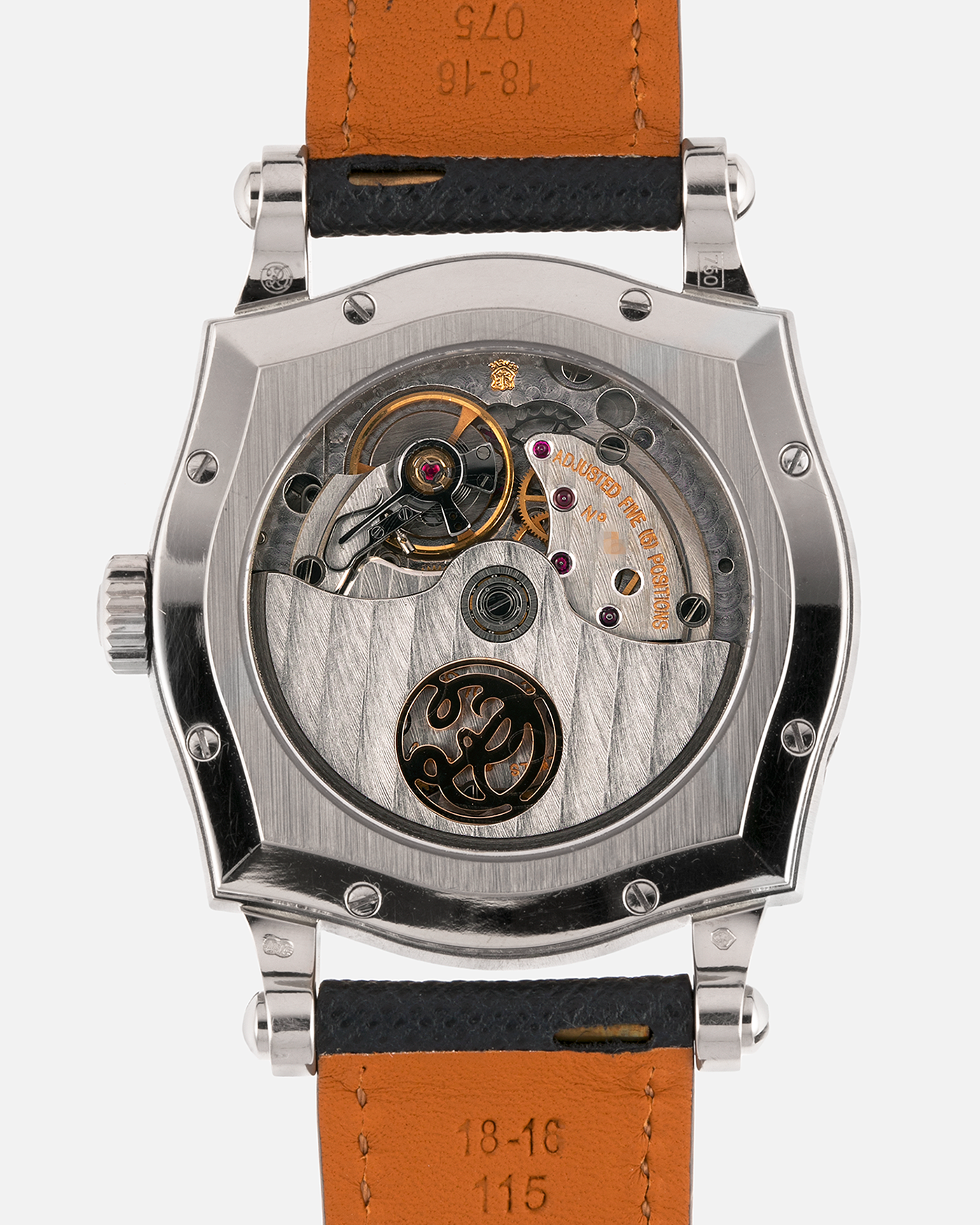 Brand: Roger Dubuis
Year: 2000
Model: Sympathie 37 Bi-retrograde Calendar 2000 New Millenary
Material: 18-carat White Gold
Movement: Roger Dubuis Cal. 5840
Case Dimensions: 34mm Diameter, 11mm Thickness
Lug Width: 18mm
Strap: Molequin Navy Blue Textured Calf Leather Strap with Signed 18-carat White Gold Tang Buckle