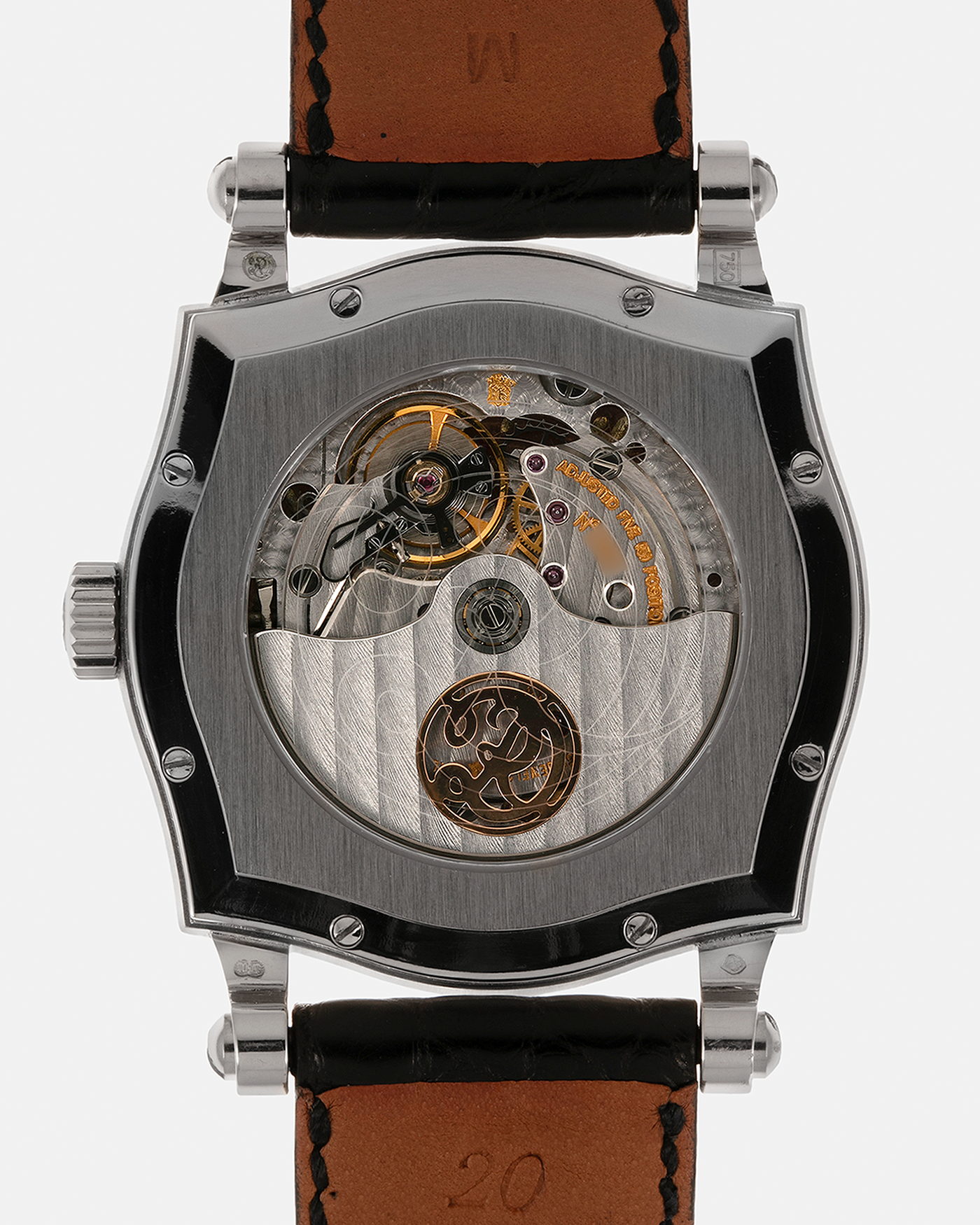 Brand: Roger Dubuis
Year: 2001
Model: Sympathie 37 ‘Salmon Guilloché’, Limited to 28 Pieces
Reference: S37.57.0
Material: 18-carat White Gold
Movement: Roger Dubuis Cal. RD 57, Self-Winding
Case Dimensions: 37mm x 8.5mm (Lug-to-Lug 46.5mm)
Lug Width: 20mm
Strap: Roger Dubuis Black Crocodile Leather Strap with Signed 18-carat White Gold Tang Buckle