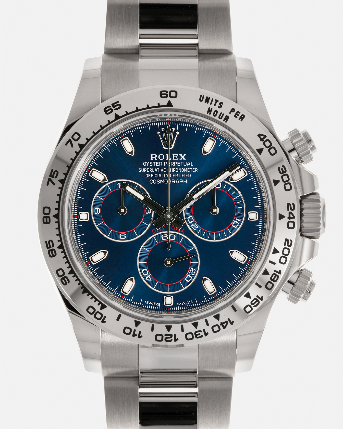 Brand: Rolex
Year: 2020
Model: Cosmograph Daytona
Reference: 116509
Material: 18-carat White Gold
Movement: Rolex Cal. 4130, Self-Winding
Case Dimensions: 40mm x 12.4mm (47.6mm Lug-to-Lug)
Lug Width: 20mm
Bracelet: Rolex Oyster Bracelet in 18-carat White Gold with Signed Oysterlock Clasp
