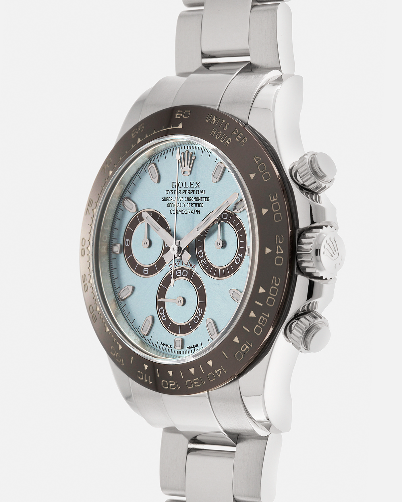 Brand: Rolex
Year: 2020
Model: Cosmograph Daytona
Reference: 116506
Material: Platinum 950
Movement: Rolex Cal. 4130, Self-Winding
Case Dimensions: 40mm x 12.5mm (Lug-to-Lug 47.5mm)
Lug Width: 20mm
Bracelet: Rolex Oyster Platinum Bracelet
