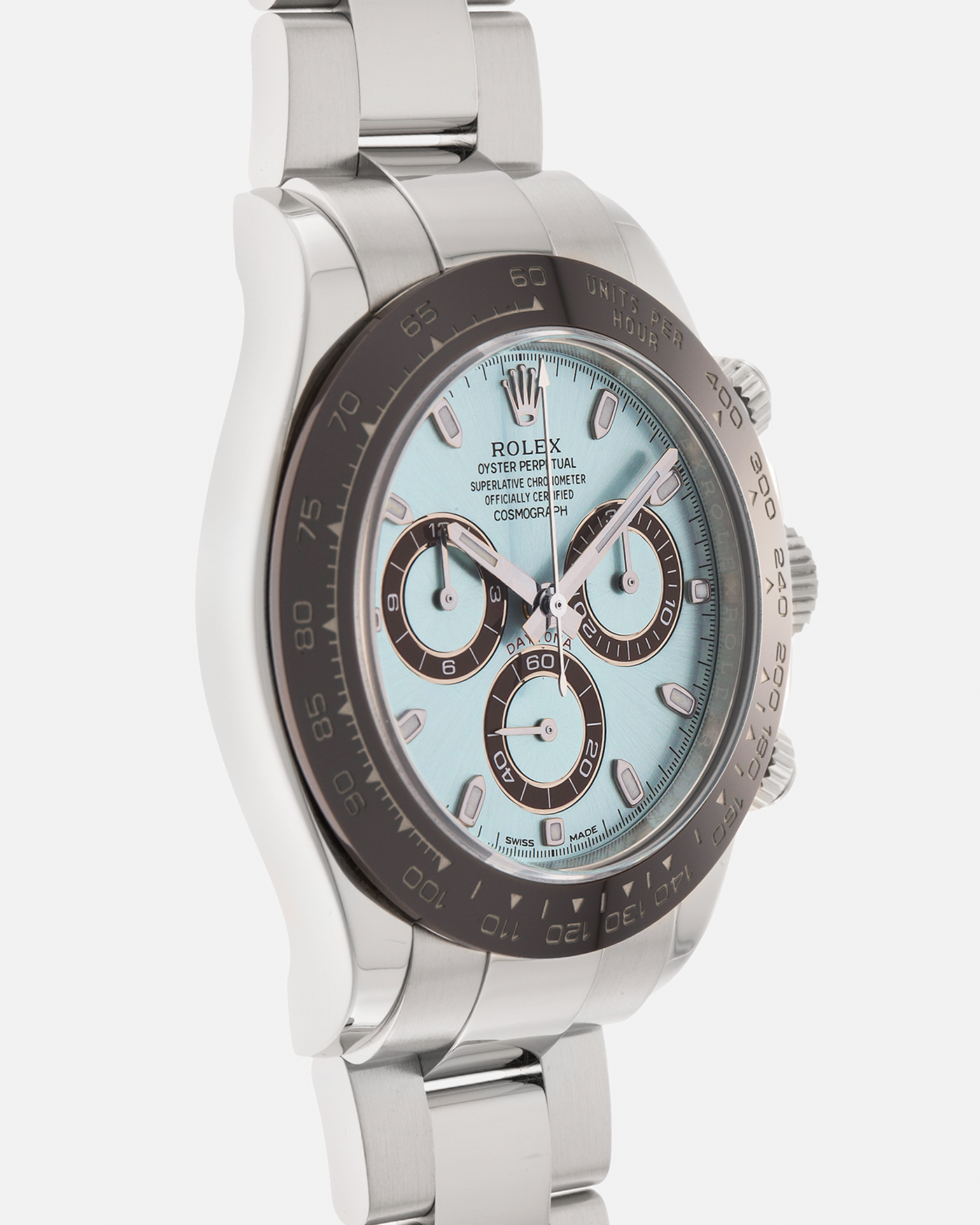 Brand: Rolex
Year: 2020
Model: Cosmograph Daytona
Reference: 116506
Material: Platinum 950
Movement: Rolex Cal. 4130, Self-Winding
Case Dimensions: 40mm x 12.5mm (Lug-to-Lug 47.5mm)
Lug Width: 20mm
Bracelet: Rolex Oyster Platinum Bracelet