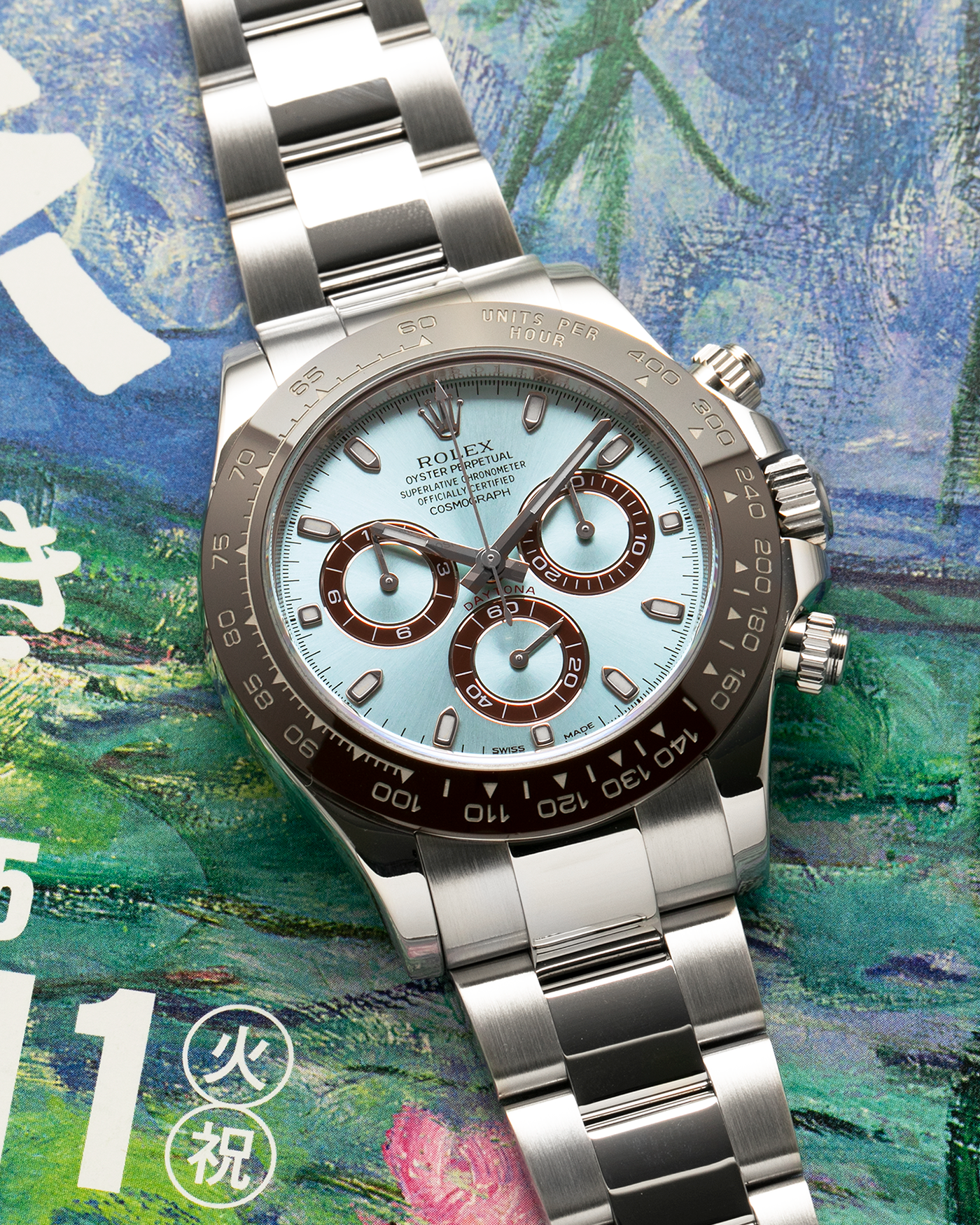 Brand: Rolex
Year: 2020
Model: Cosmograph Daytona
Reference: 116506
Material: Platinum 950
Movement: Rolex Cal. 4130, Self-Winding
Case Dimensions: 40mm x 12.5mm (Lug-to-Lug 47.5mm)
Lug Width: 20mm
Bracelet: Rolex Oyster Platinum Bracelet
