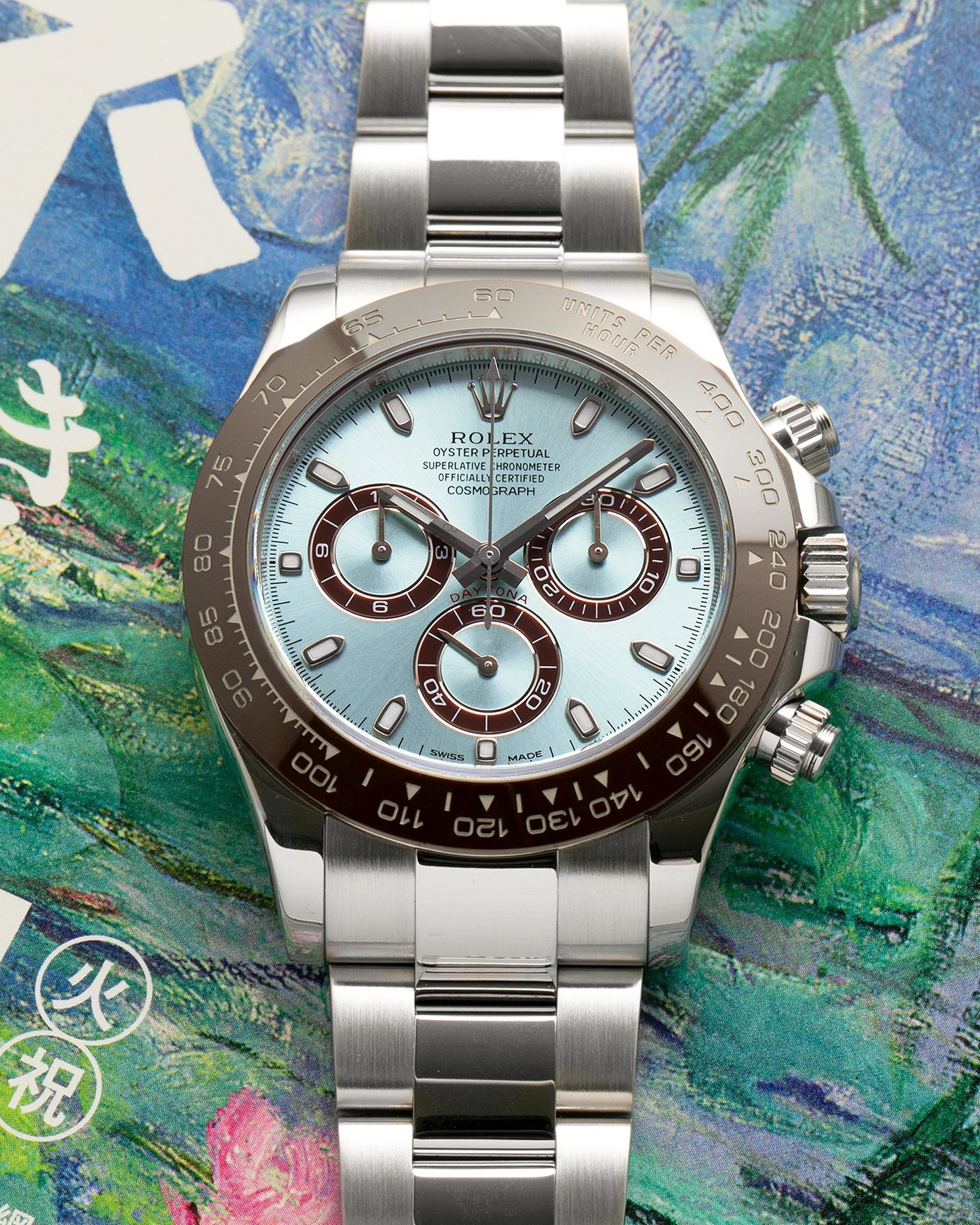 Brand: Rolex
Year: 2020
Model: Cosmograph Daytona
Reference: 116506
Material: Platinum 950
Movement: Rolex Cal. 4130, Self-Winding
Case Dimensions: 40mm x 12.5mm (Lug-to-Lug 47.5mm)
Lug Width: 20mm
Bracelet: Rolex Oyster Platinum Bracelet