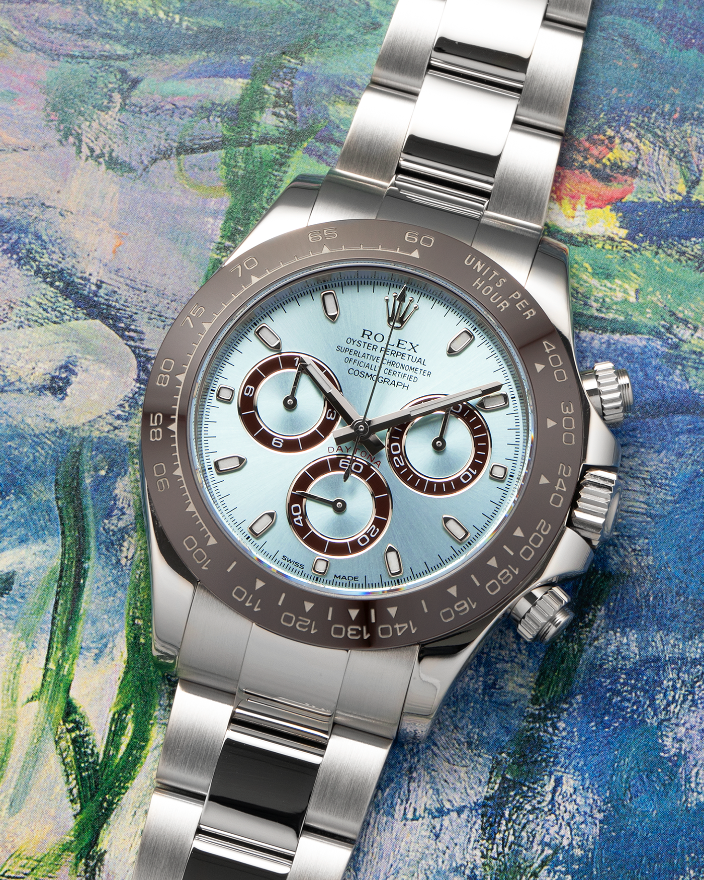 Brand: Rolex
Year: 2020
Model: Cosmograph Daytona
Reference: 116506
Material: Platinum 950
Movement: Rolex Cal. 4130, Self-Winding
Case Dimensions: 40mm x 12.5mm (Lug-to-Lug 47.5mm)
Lug Width: 20mm
Bracelet: Rolex Oyster Platinum Bracelet