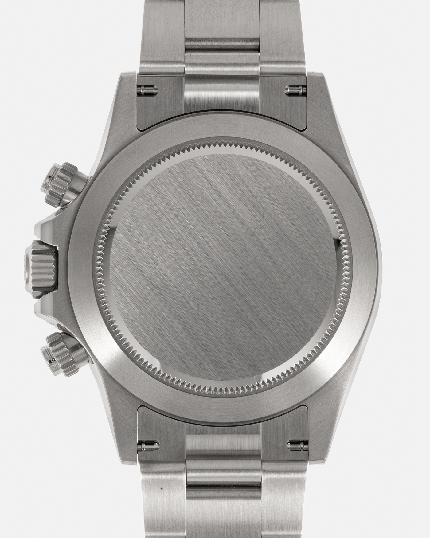 Brand: Rolex
Year: 2018
Model: Cosmograph Daytona
Reference: 116500LN
Material: Stainless Steel
Movement: Rolex Cal. 4130, Self-Winding
Case Dimensions: 40mm x 12mm (Lug-to-Lug 46.5mm)
Lug Width: 20mm
Bracelet: Rolex Oyster Bracelet in Stainless Steel with Signed Clasp