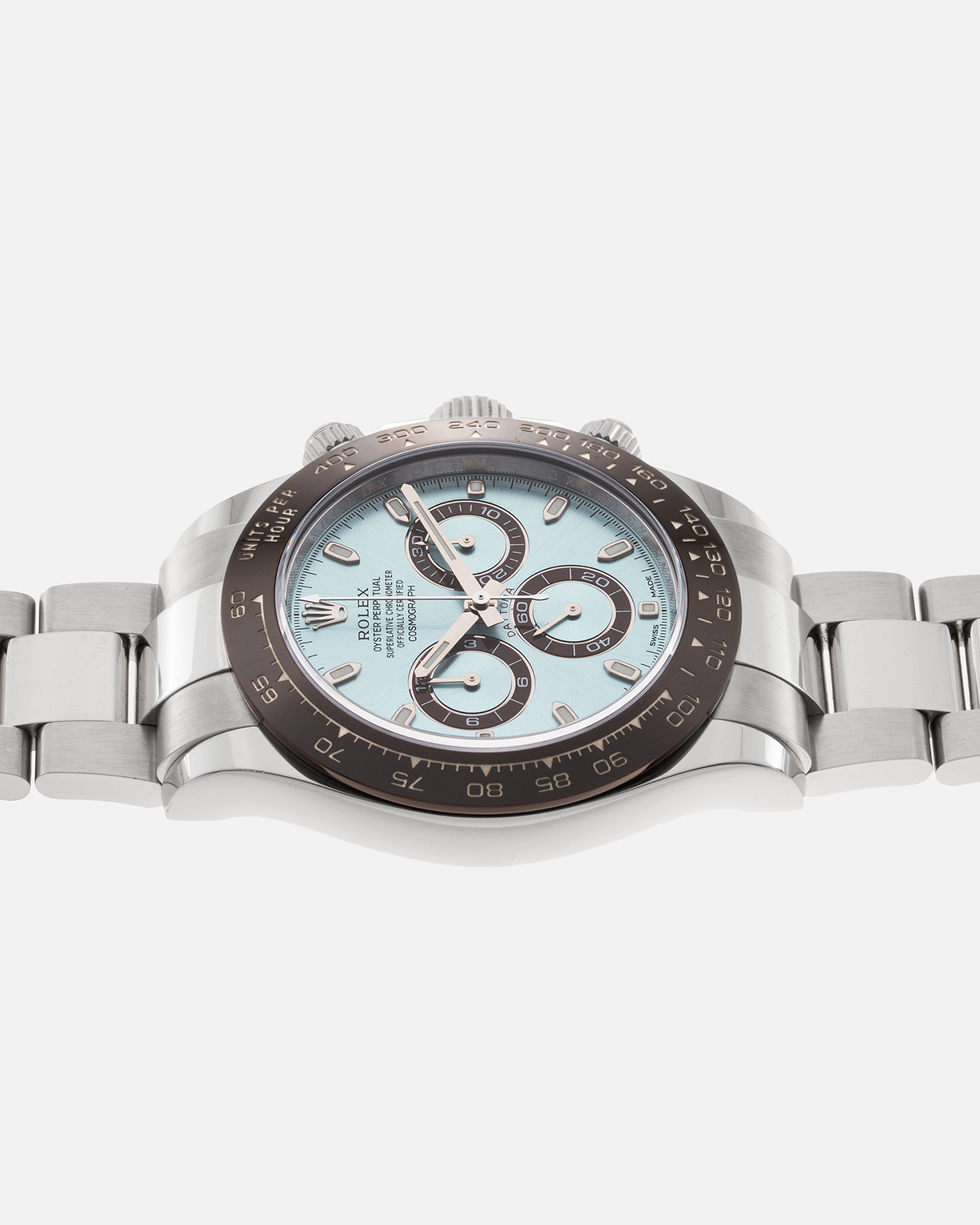 Brand: Rolex Year: 2020 Model: Cosmograph Daytona Reference: 116506 Material: Platinum 950 Movement: Rolex Cal. 4130, Self-Winding Case Diameter: 40mm Lug Width: 20mm Strap: Rolex Platinum Oyster Bracelet