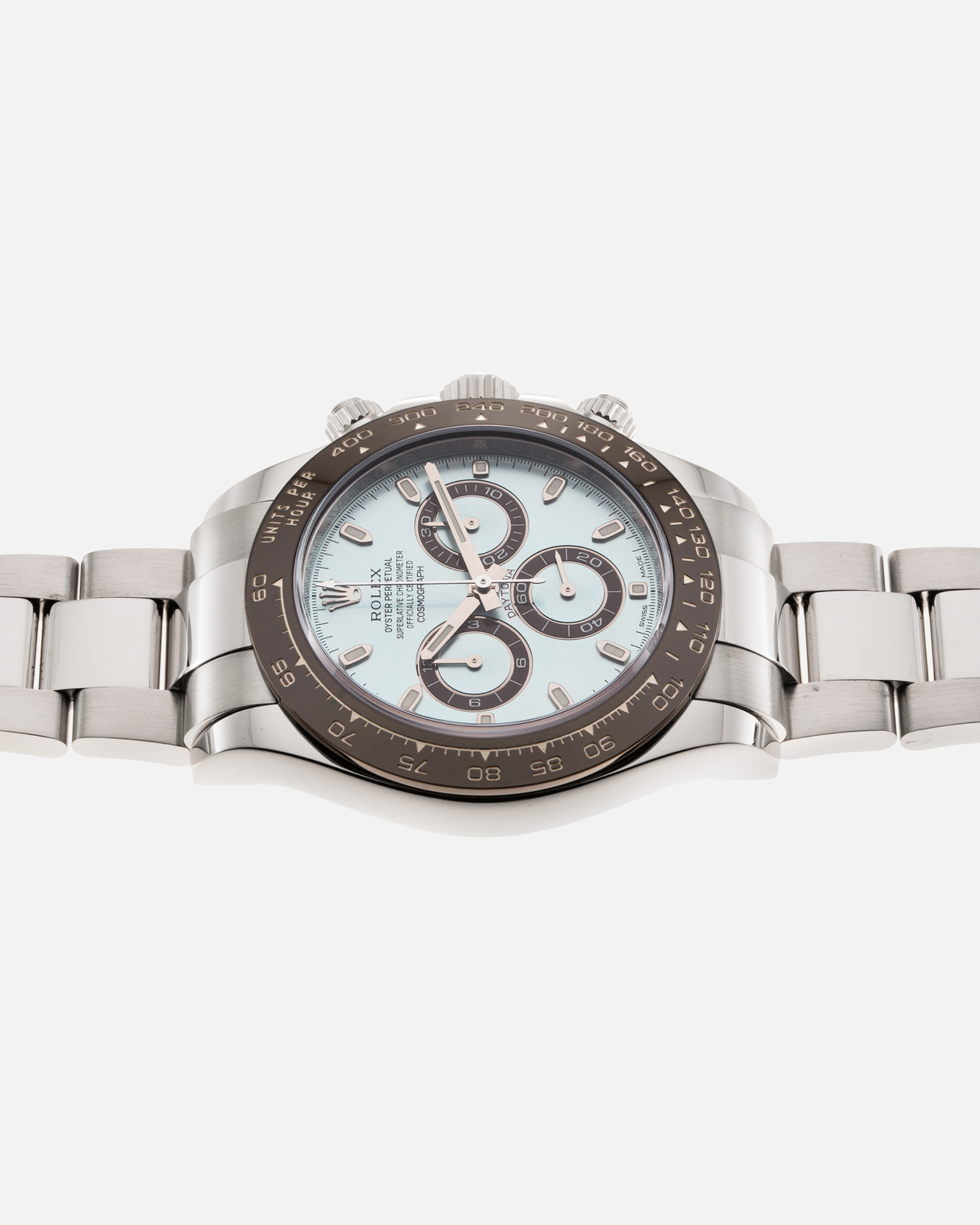 Brand: Rolex Year: 2015 Model: Cosmograph Daytona Reference: 116506 Material: Platinum 950 Movement: Rolex Cal. 4130, Self-Winding Case Diameter: 40mm Strap: Rolex Platinum Oyster Bracelet