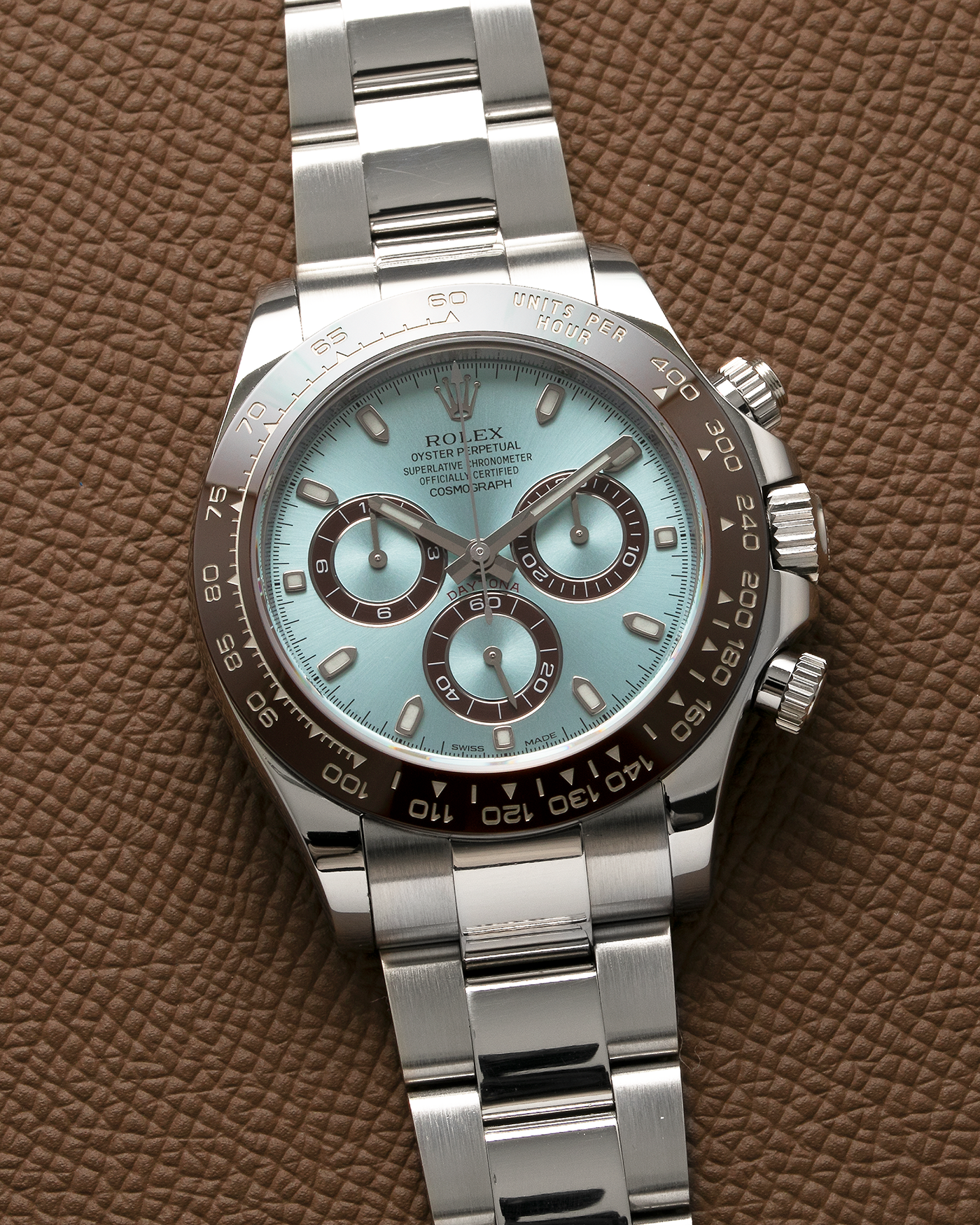 Brand: Rolex Year: 2015 Model: Cosmograph Daytona Reference: 116506 Material: Platinum 950 Movement: Rolex Cal. 4130, Self-Winding Case Diameter: 40mm Strap: Rolex Platinum Oyster Bracelet