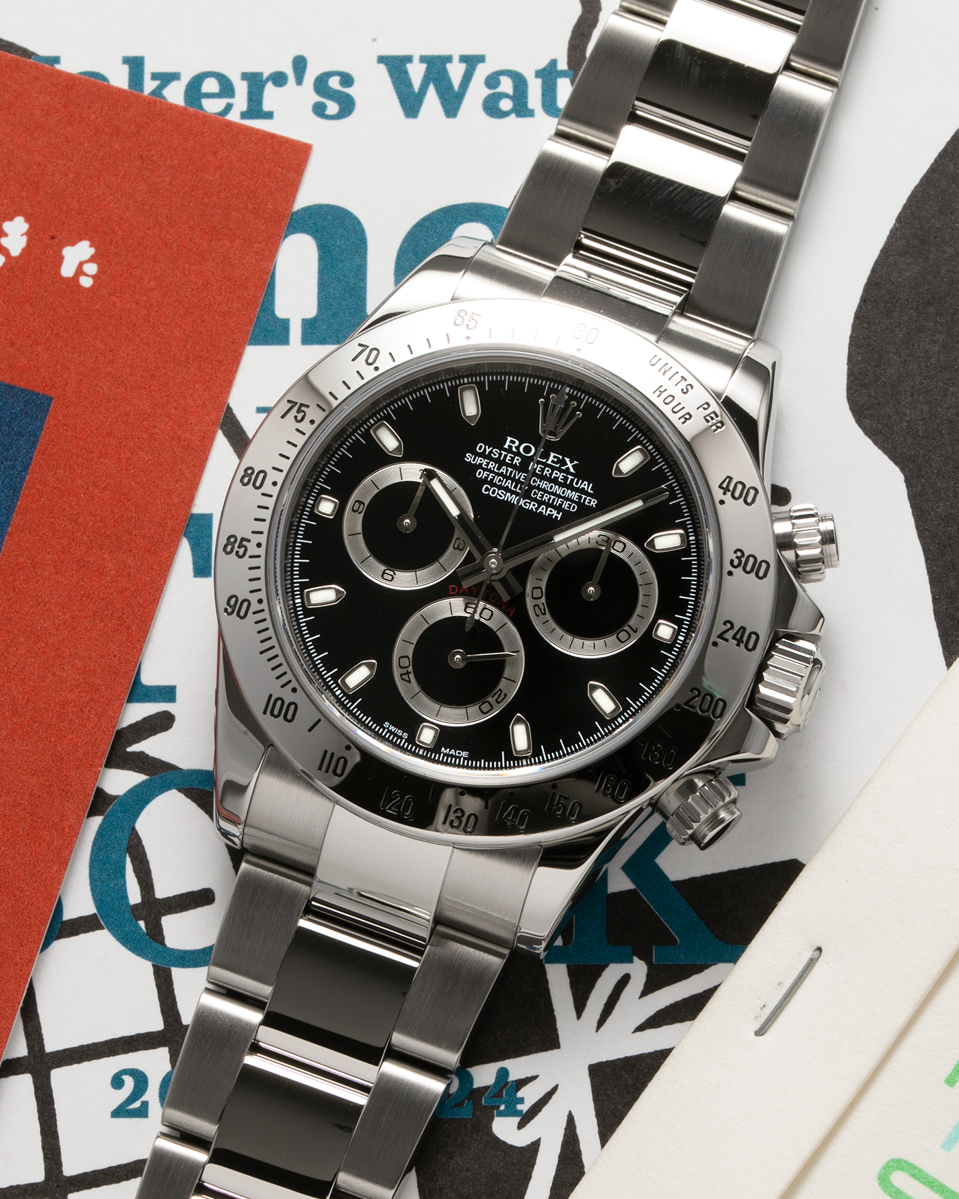 Brand: Rolex Year: 2010s Model: Cosmograph Daytona Reference: 116520 Material: Stainless Steel Movement: Rolex Cal. 4130, Self-Winding Case Diameter: 40mm Lug Width: 20mm Strap: Rolex Stainless Steel Oyster Bracelet with Signed Deployant Clasp