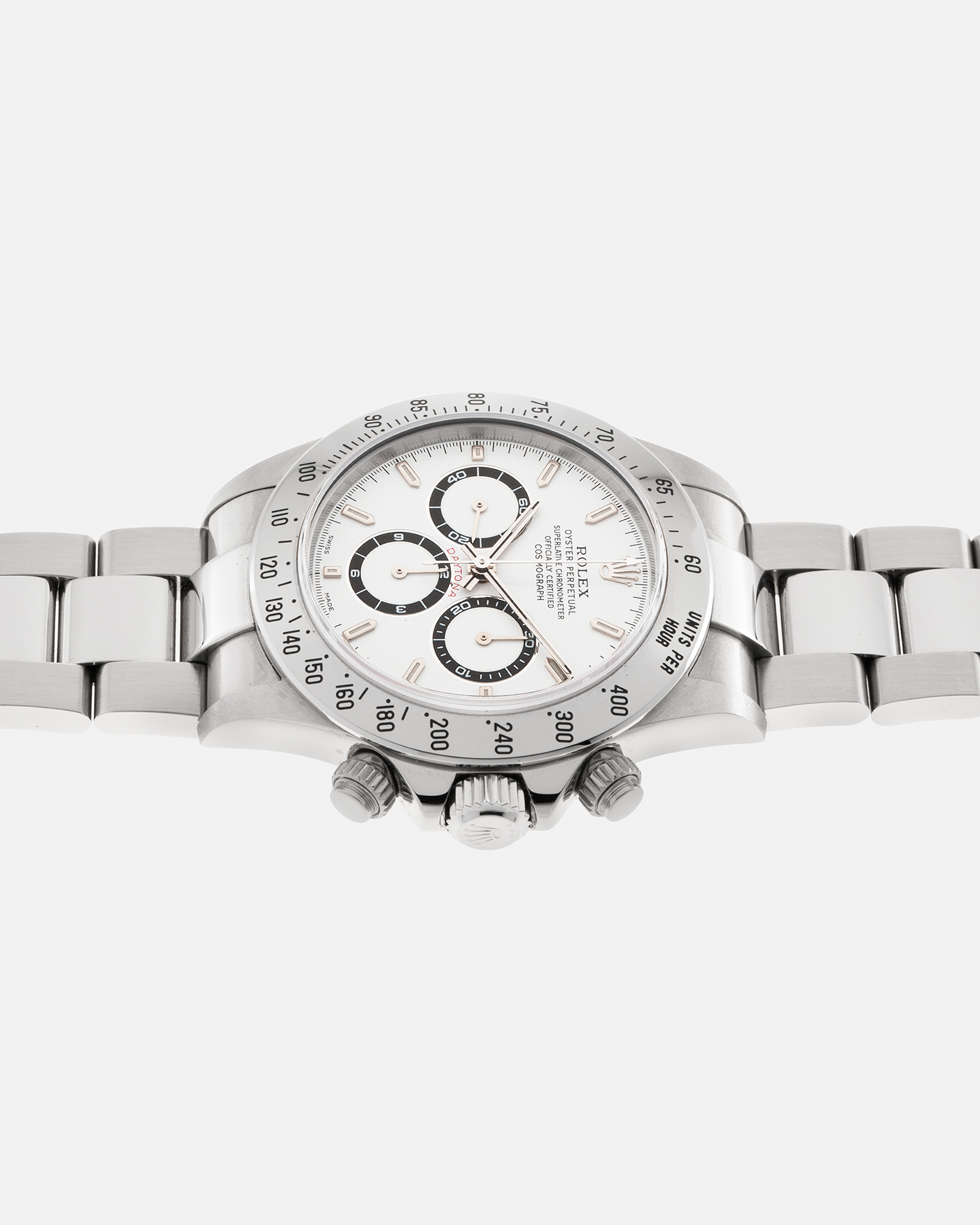 Brand: Rolex Year: 1999 Model: Cosmograph Daytona Reference: 16520 Serial Number: A342XXX Material: Stainless Steel Movement: Rolex (Based on the Zenith El Primero Cal. 400) Cal. 4030, Self-Winding Case Diameter: 40mm Bracelet: Rolex Stainless Steel 78390A Oyster Bracelet