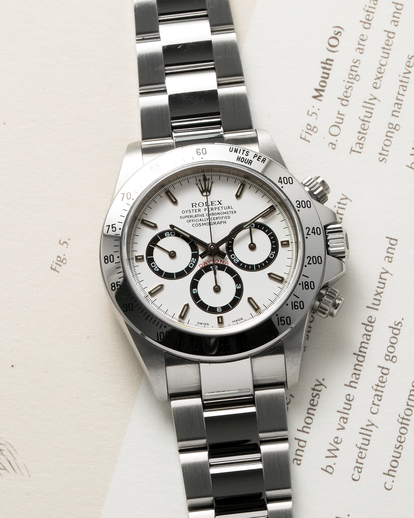 Brand: Rolex Year: 1999 Model: Cosmograph Daytona Reference: 16520 Serial Number: A342XXX Material: Stainless Steel Movement: Rolex (Based on the Zenith El Primero Cal. 400) Cal. 4030, Self-Winding Case Diameter: 40mm Bracelet: Rolex Stainless Steel 78390A Oyster Bracelet