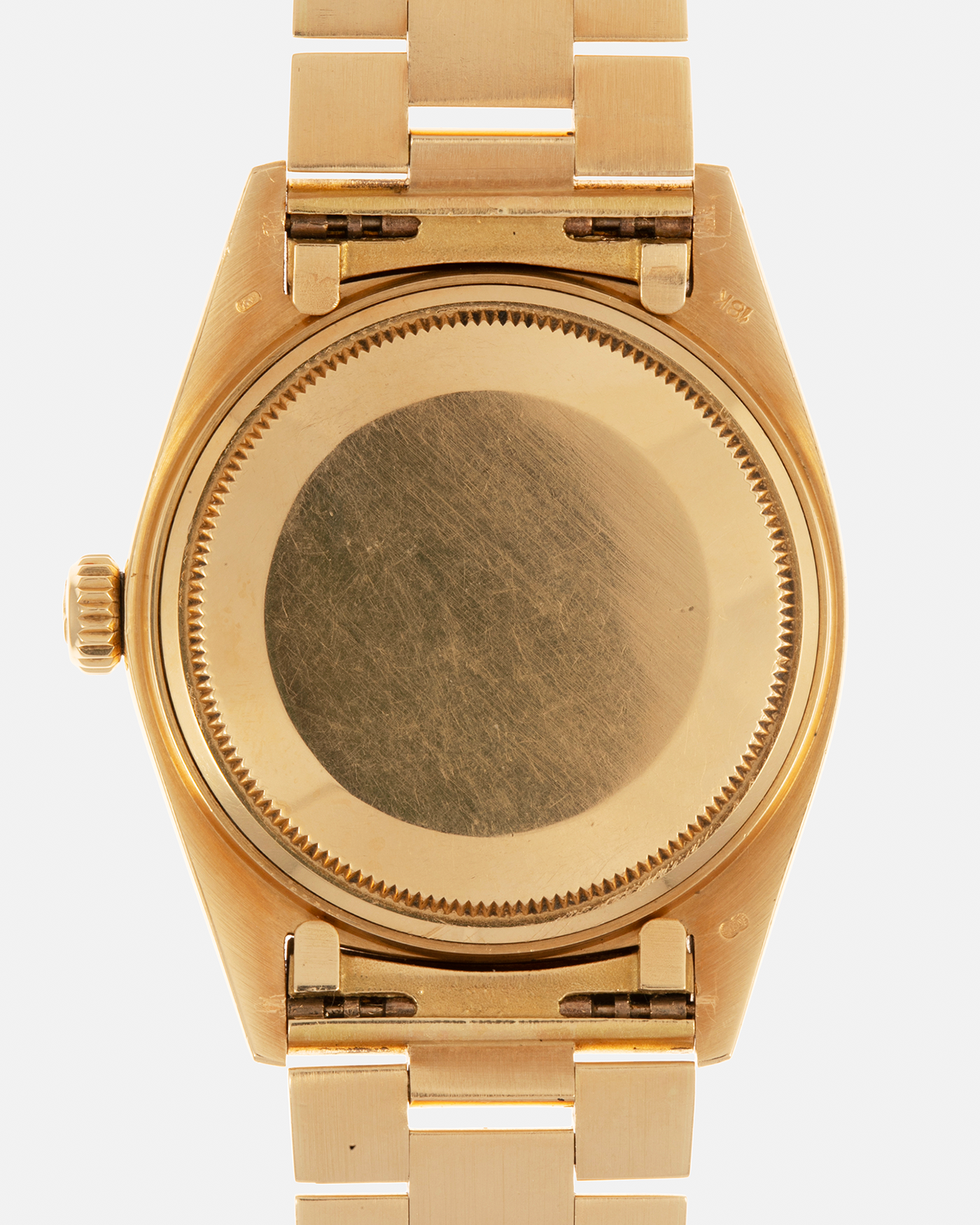 Brand: Rolex Year: 1976 Model: Datejust Reference Number: 1601 Serial Number: 420XXXX Material: 18-carat Yellow Gold, Malachite Stone Dial Movement: Rolex Cal. 1570, Self-Winding Case Diameter: 36mm Lug Width: 20mm Bracelet: Rolex Presidential Bracelet in 18-carat Yellow Gold with Signed Clasp