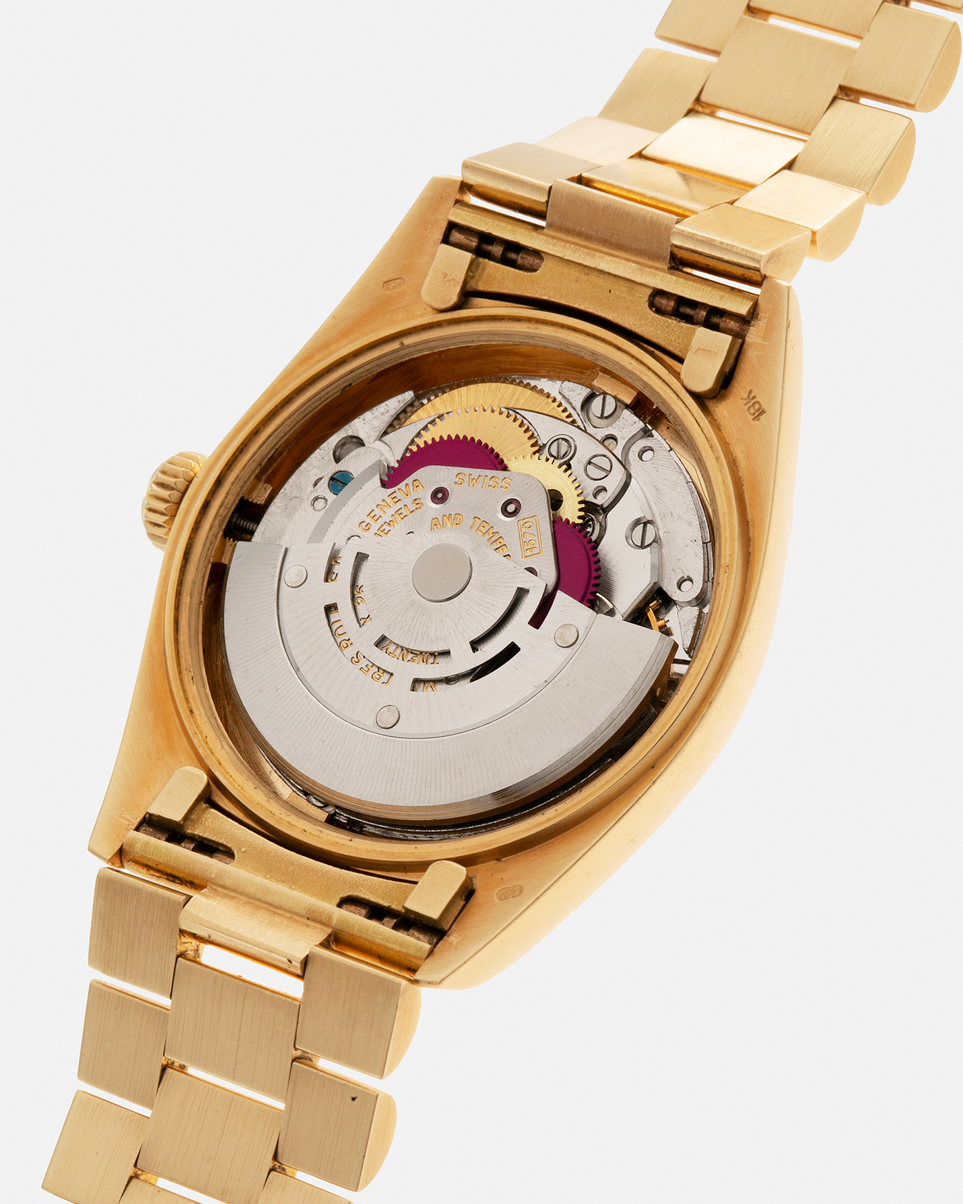 Brand: Rolex Year: 1976 Model: Datejust Reference Number: 1601 Serial Number: 420XXXX Material: 18-carat Yellow Gold, Malachite Stone Dial Movement: Rolex Cal. 1570, Self-Winding Case Diameter: 36mm Lug Width: 20mm Bracelet: Rolex Presidential Bracelet in 18-carat Yellow Gold with Signed Clasp