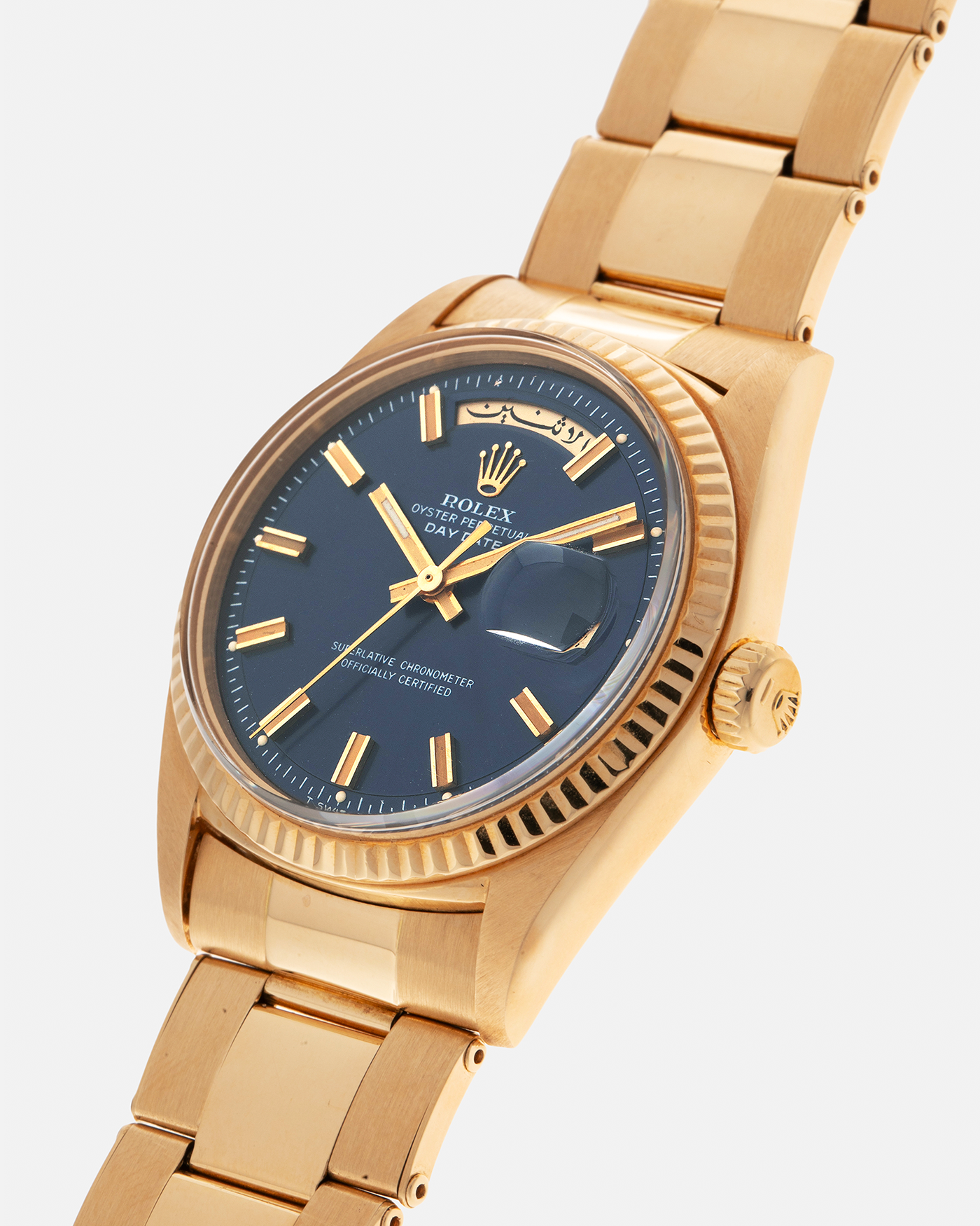 Rolex Day-Date 1803 Blue Wide Boy Oyster Rivet Arabic Date