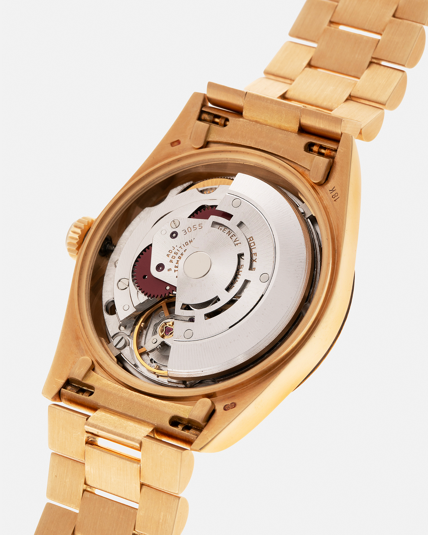 Brand: Rolex
Year: 1987
Model: Day-Date
Reference Number: 18038
Serial Number: 989XXXX
Material: 18-carat Yellow Gold
Movement: Rolex Cal. 3055, Self-Winding
Case Dimensions: 36mm x 12.5mm (Lug-to-Lug 43mm)
Lug Width: 20mm
Bracelet: Rolex Presidential Bracelet in 18-carat Yellow Gold with ‘55’ Curved Endlinks