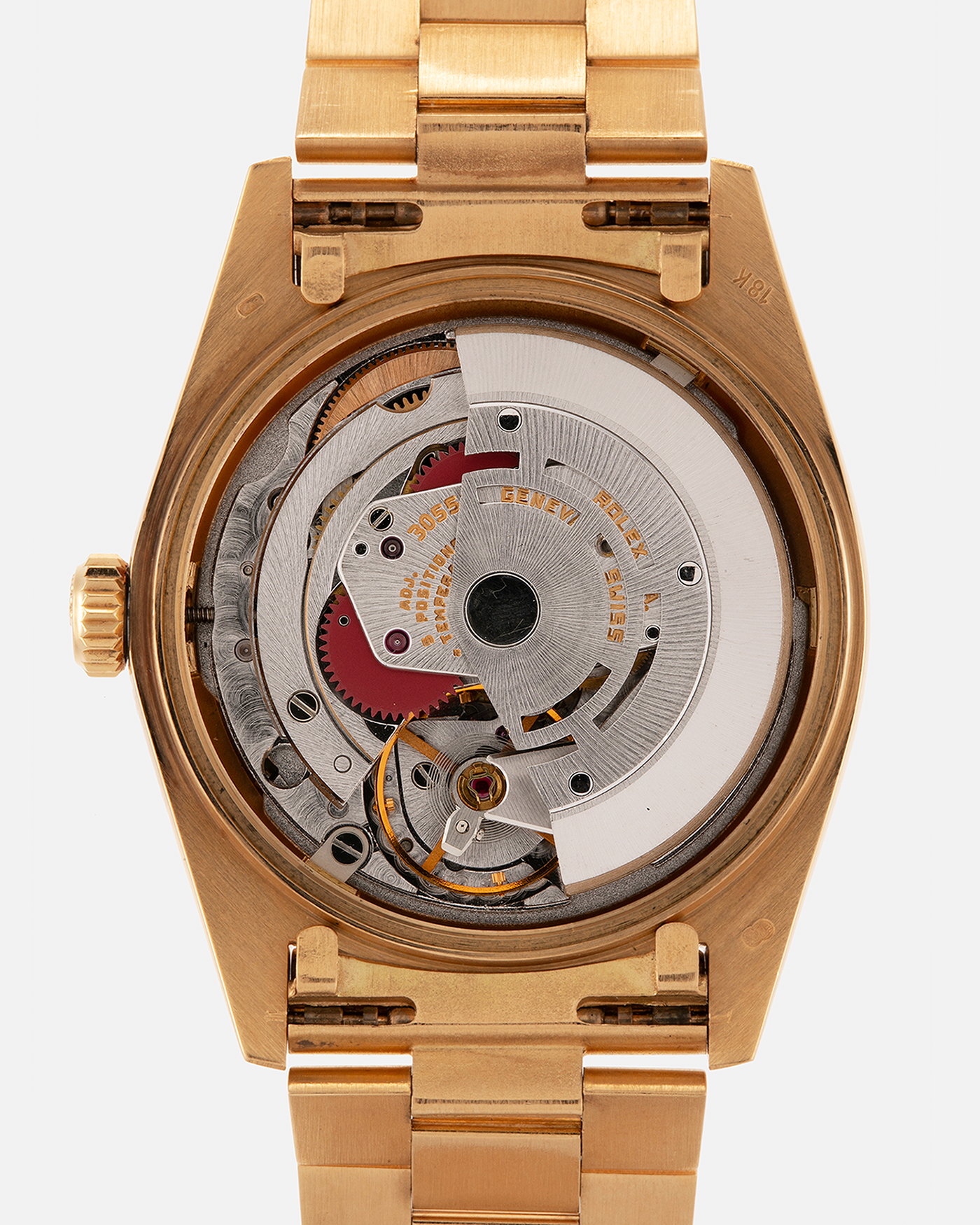 Brand: Rolex
Year: 1984
Model: Day-Date ‘Bark’
Reference Number: 18078
Serial Number: 820XXXX
Material: 18-carat Yellow Gold
Movement: Rolex Cal. 3055, Self-Winding
Case Dimensions: 36mm x 12.5mm (Lug-to-Lug 43mm)
Lug Width: 20mm
Bracelet: Rolex Presidential 8723 ‘Bark’ Bracelet with Signed 18-carat Yellow Gold Folding Clasp