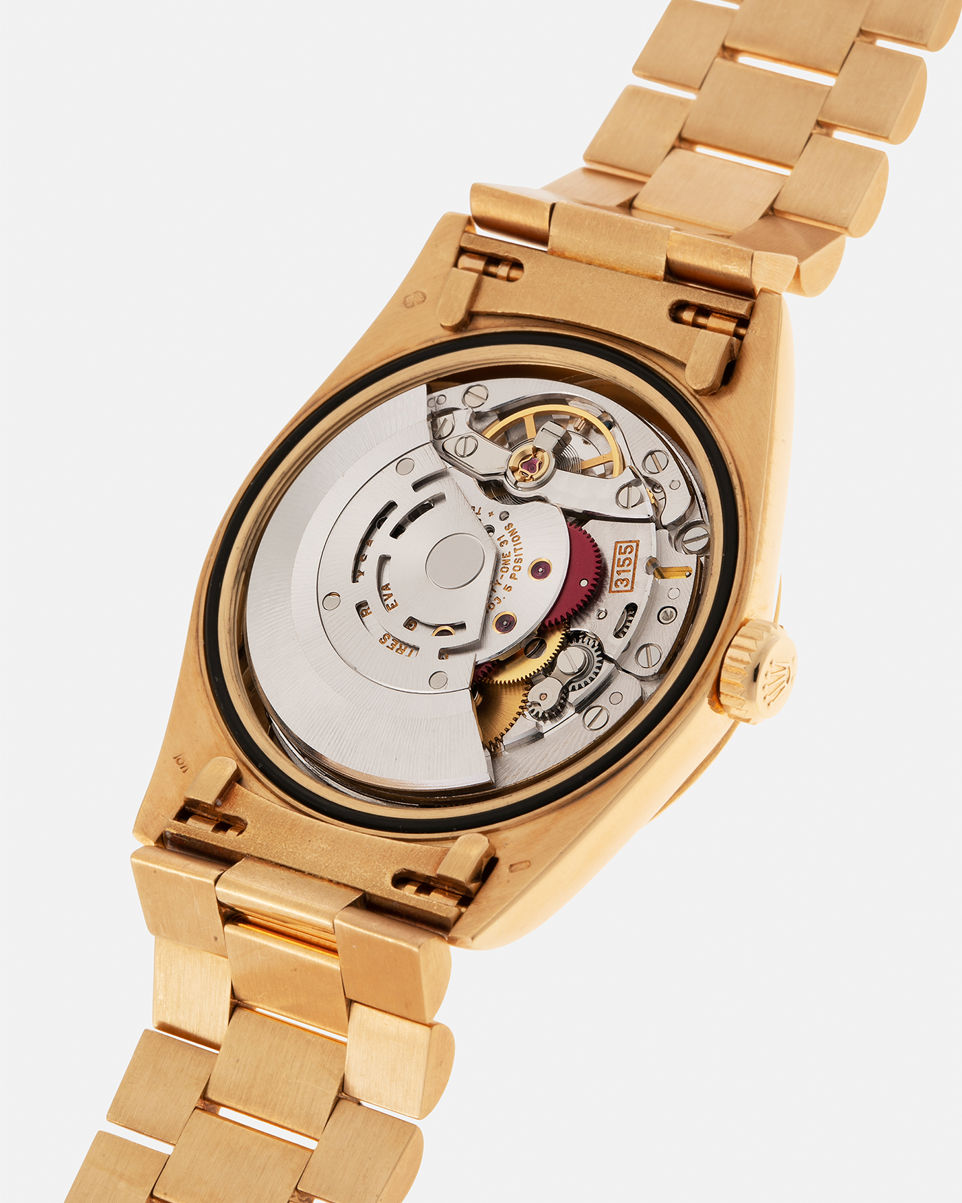 Brand: Rolex
Year: 1989
Model: Day-Date ‘Black Pyramid’
Reference Number: 18238
Serial Number: L551XXX
Material: 18-carat Yellow Gold
Movement: Rolex Cal. 3155, Self-Winding
Case Diameter: 36mm (Lug-to-Lug 43.7mm)
Lug Width: 20mm
Bracelet: Rolex 18-carat Yellow Gold ‘8385’ Presidential Bracelet with 55B Curved End Links and Signed ‘N8’ Folding Clasp