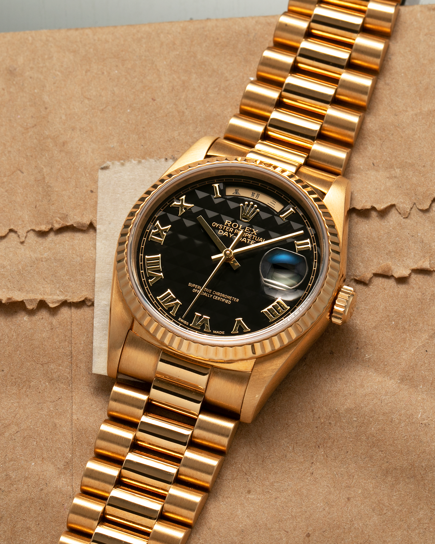 Rolex Day Date 18238 Black Pyramid Dial Chinese Date Watch S.Song Vintage Watches For Sale S.Song Watches
