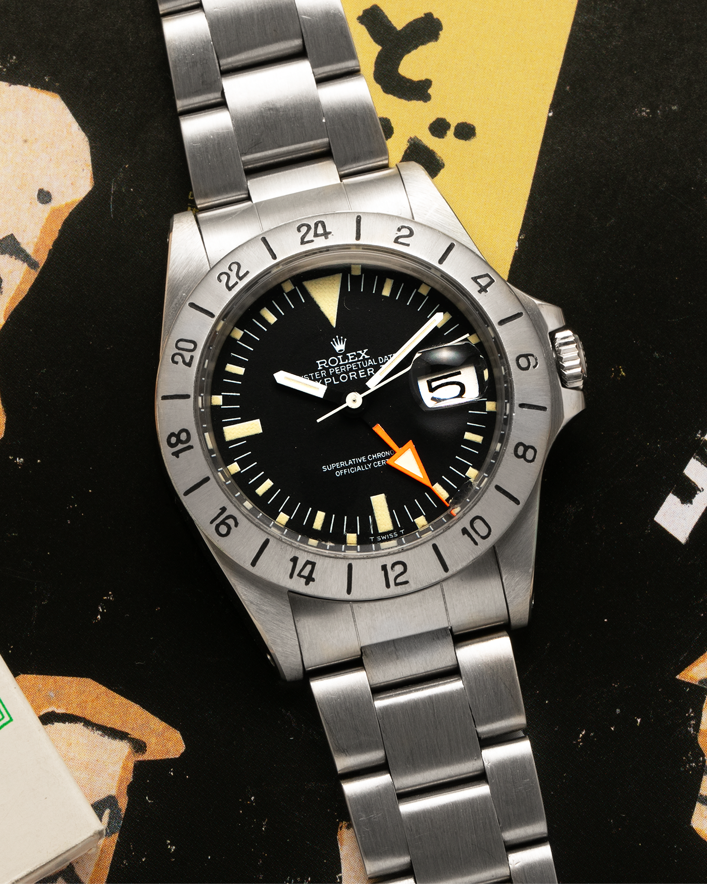 Brand: Rolex Year: 1972 Model: Explorer II ‘Straight Hand’ Reference Number: 1655 Serial Number: 318XXXX Material: Stainless Steel Movement: Rolex Cal. 1575, Self-Winding Case Diameter: 39mm Lug Width: 20mm Bracelet: Rolex VE Steelinox ‘78360’ Oyster Bracelet with ‘580’ Curved End Links, additional Rolex C&I Riveted Bracelet