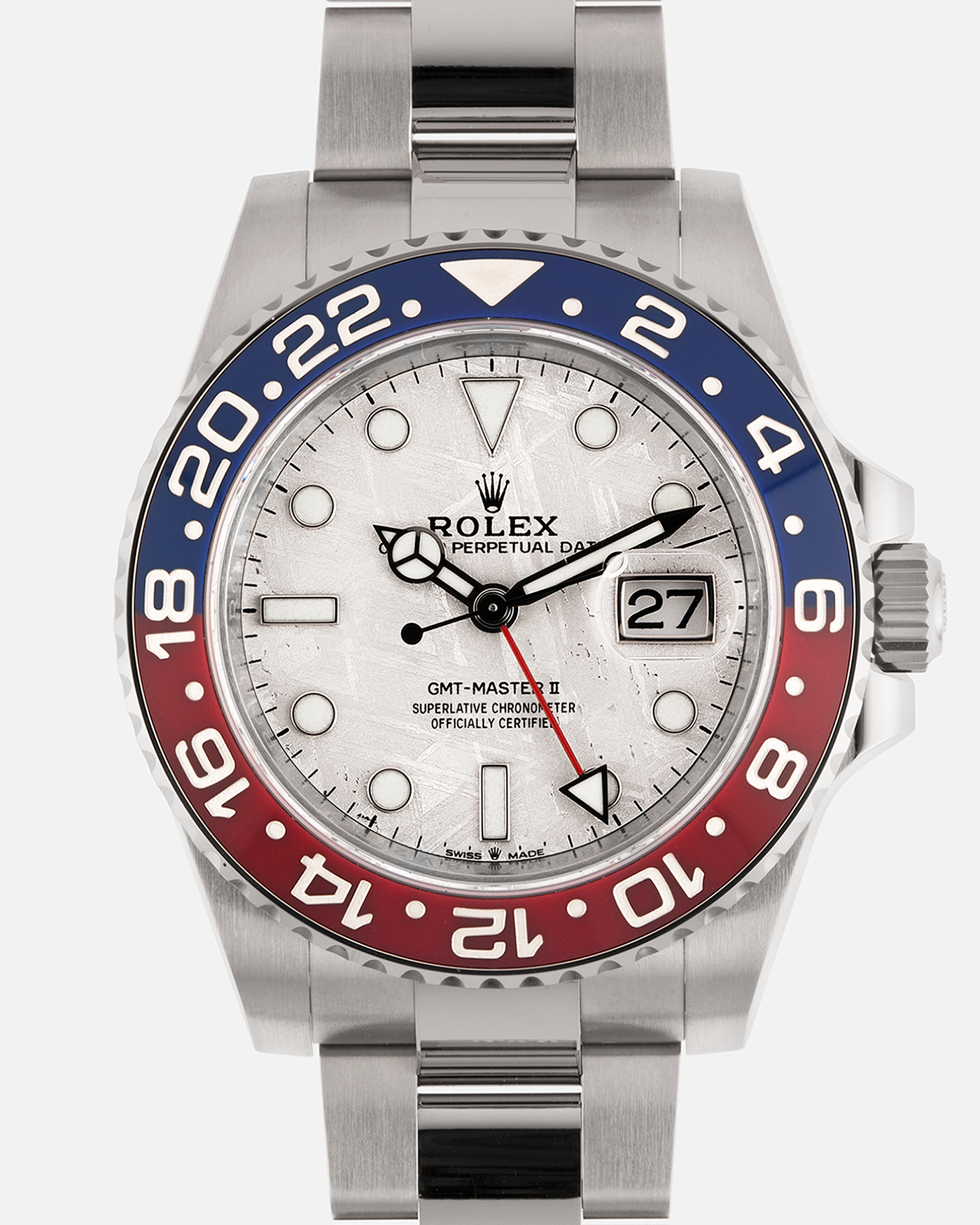 Brand: Rolex
Year: 2022
Model: GMT Master II
Reference Number: 126719BLRO
Material: 18-carat White Gold
Movement: Rolex Cal. 3285, Self-Winding
Case Dimensions: 40mm Diameter 12.3mm Thickness
Lug Width: 20mm
Bracelet: Rolex Oyster Bracelet in 18-carat White Gold with Signed Oysterlock Folding Clasp