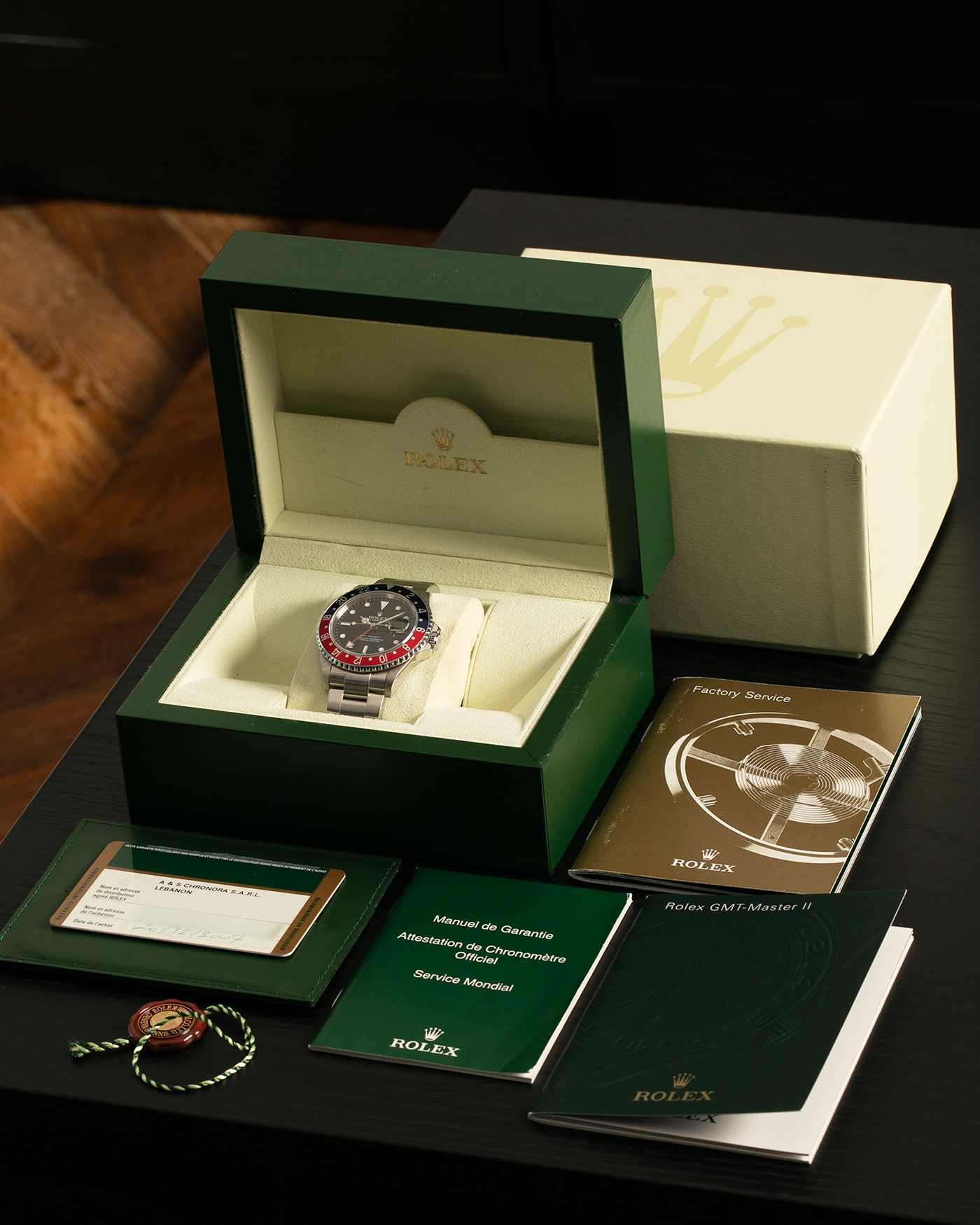 Brand: Rolex
Year: 2007
Model: GMT-Master II Pepsi ‘Stick Dial’
Reference Number: 16710
Serial Number: M236XXX
Material: Stainless Steel
Movement: Rolex Cal. 3186, Self-Winding
Case Dimensions: 40mm x 12.5mm (Lug-to-Lug 47mm)
Lug Width: 20mm
Bracelet: Rolex Oyster ‘78790A’ Bracelet with Folding Clasp in Stainless Steel