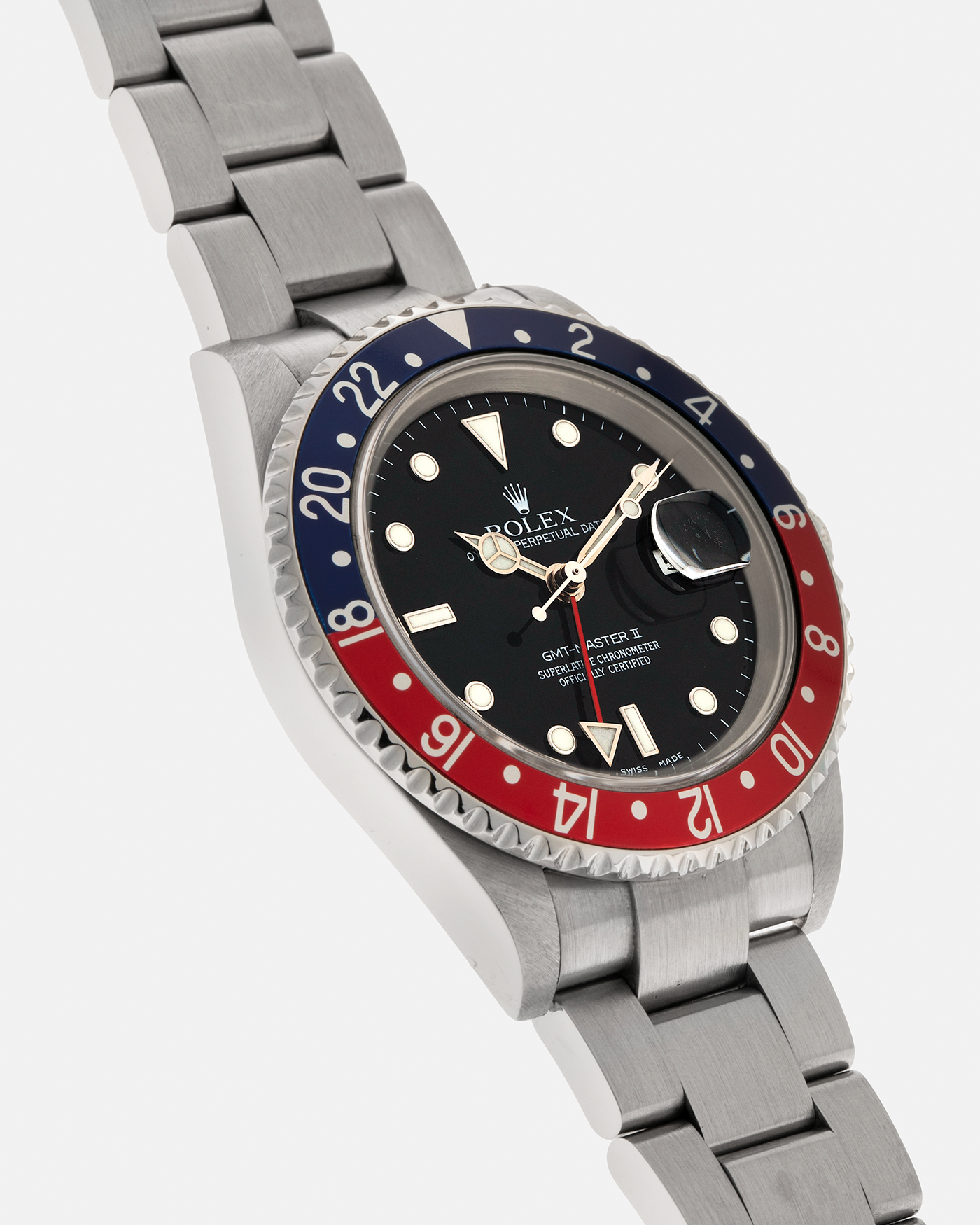 Brand: Rolex
Year: 2005
Model: GMT-Master II
Reference Number: 16710
Serial Number: F914XXX
Material: Stainless Steel
Movement: Rolex Cal. 3185, Self-Winding
Case Dimensions: 40mm x 12.5mm (Lug-to-Lug 47mm)
Lug Width: 20mm
Bracelet: Rolex Stainless Steel ‘78790A’ Oysterlock Bracelet with ‘CL12’ Signed Clasp