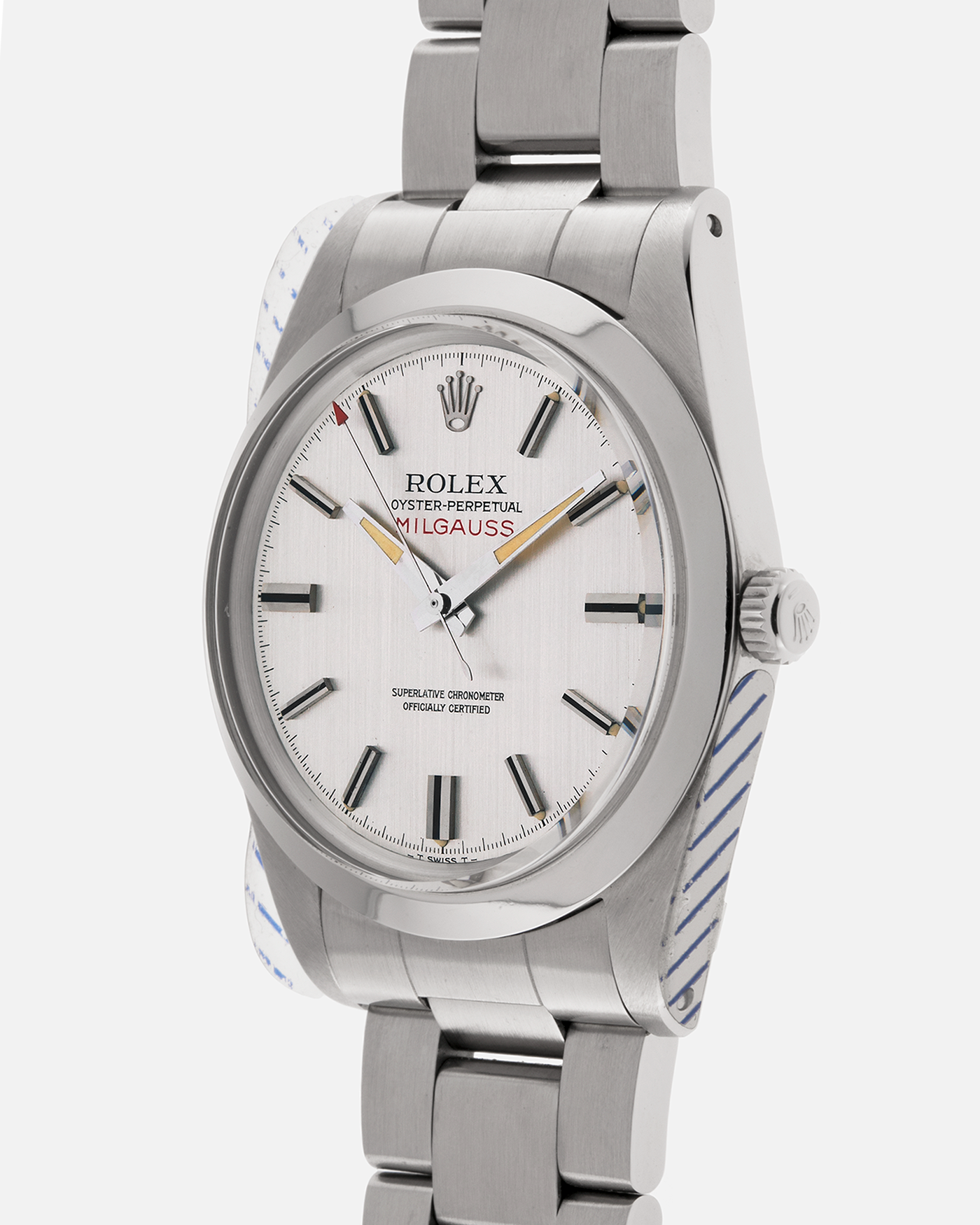 Brand: Rolex
Year Produced: 1979/1980
Year Sold: 1988
Model: Milgauss
Reference Number: 1019
Serial Number: 6.1mil
Material: Stainless Steel
Movement: Rolex Cal. 1580, Self-Winding
Case Dimensions: 38mm
Lug Width: 20mm
Bracelet: Rolex 78360 Oyster Bracelet with Signed Stainless Steel Clasp and 580 End Links