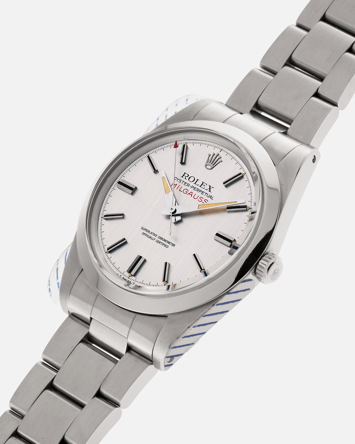 Brand: Rolex
Year Produced: 1979/1980
Year Sold: 1988
Model: Milgauss
Reference Number: 1019
Serial Number: 6.1mil
Material: Stainless Steel
Movement: Rolex Cal. 1580, Self-Winding
Case Dimensions: 38mm
Lug Width: 20mm
Bracelet: Rolex 78360 Oyster Bracelet with Signed Stainless Steel Clasp and 580 End Links