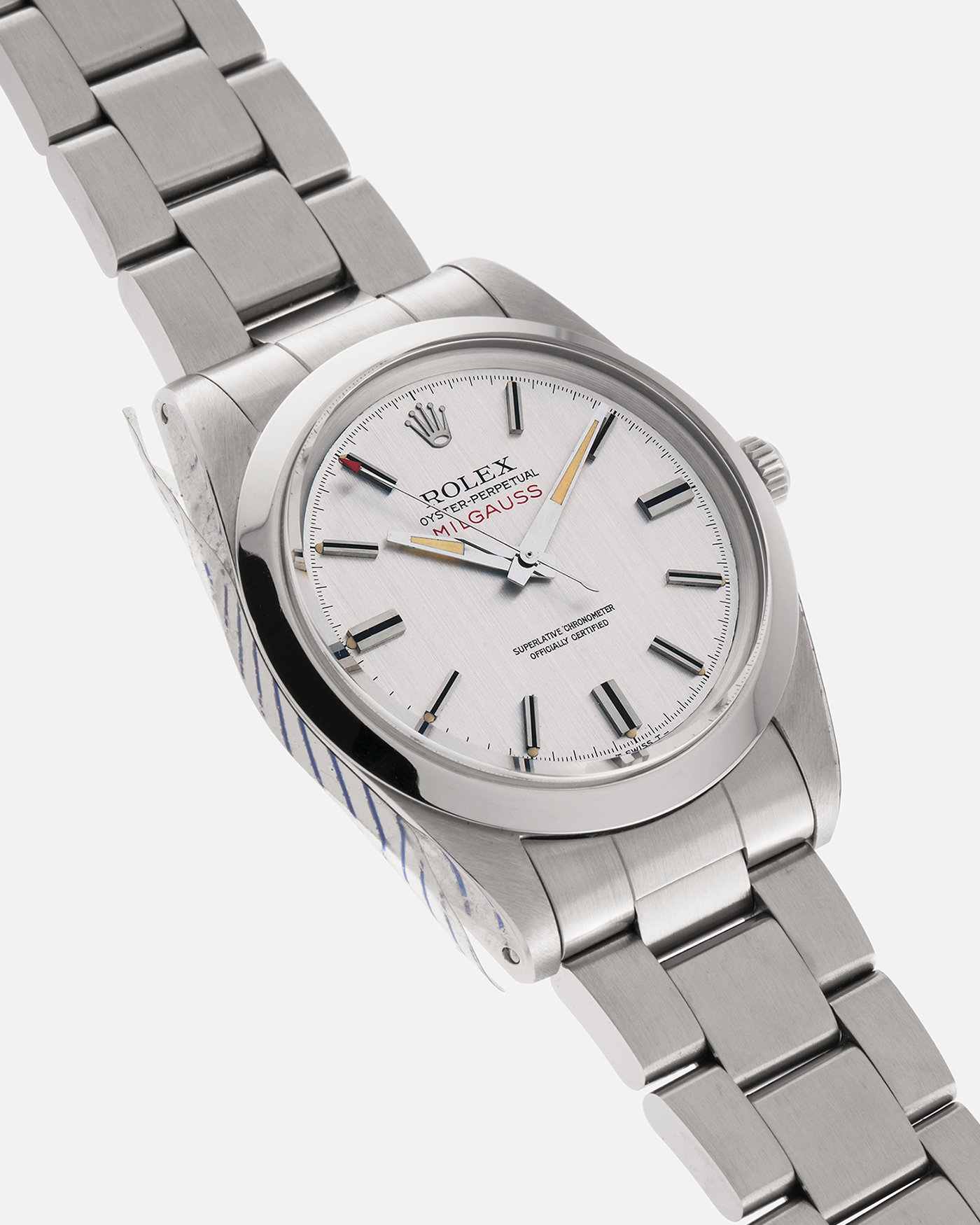 Brand: Rolex
Year Produced: 1979/1980
Year Sold: 1988
Model: Milgauss
Reference Number: 1019
Serial Number: 6.1mil
Material: Stainless Steel
Movement: Rolex Cal. 1580, Self-Winding
Case Dimensions: 38mm
Lug Width: 20mm
Bracelet: Rolex 78360 Oyster Bracelet with Signed Stainless Steel Clasp and 580 End Links