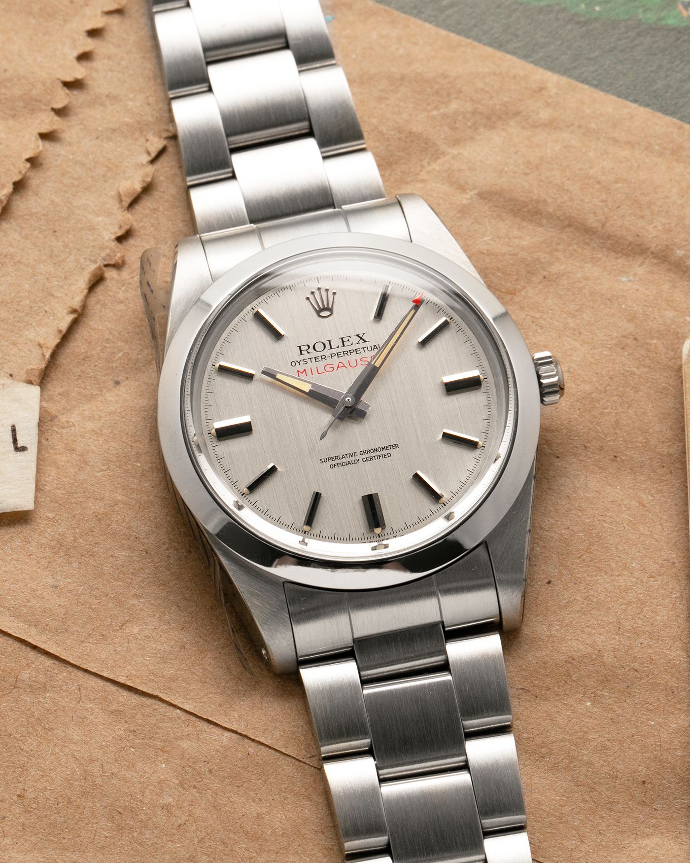 Brand: Rolex
Year Produced: 1979/1980
Year Sold: 1988
Model: Milgauss
Reference Number: 1019
Serial Number: 6.1mil
Material: Stainless Steel
Movement: Rolex Cal. 1580, Self-Winding
Case Dimensions: 38mm
Lug Width: 20mm
Bracelet: Rolex 78360 Oyster Bracelet with Signed Stainless Steel Clasp and 580 End Links